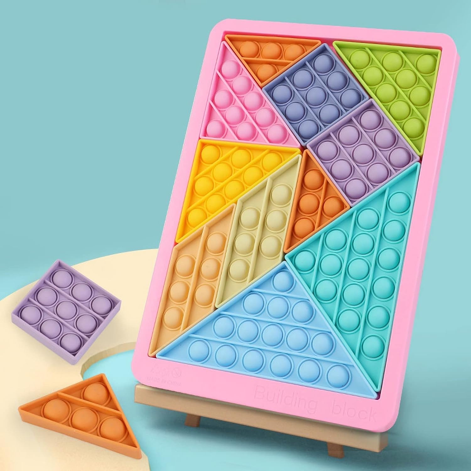 Pop It Antistress Bubble Fidget Push Zappelblöcke Puzzle Tangram rosa