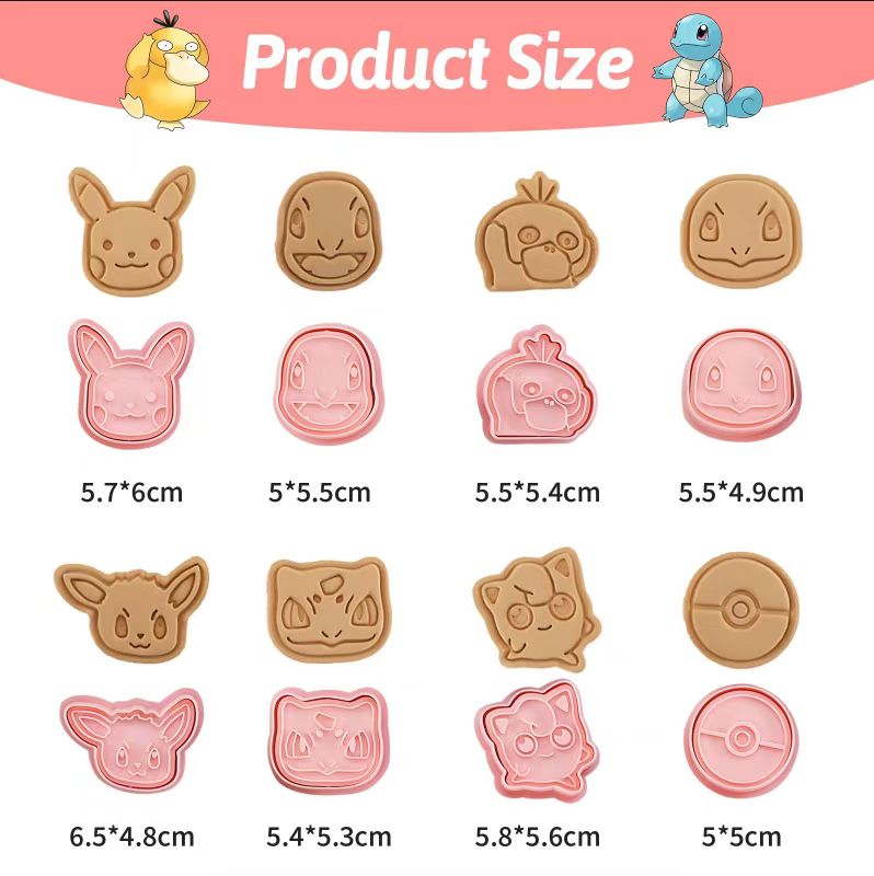 Ausstechformen 3D Pokémon Plätzchenausstecher Keksausstecher (8-teilig, Kunststoff)