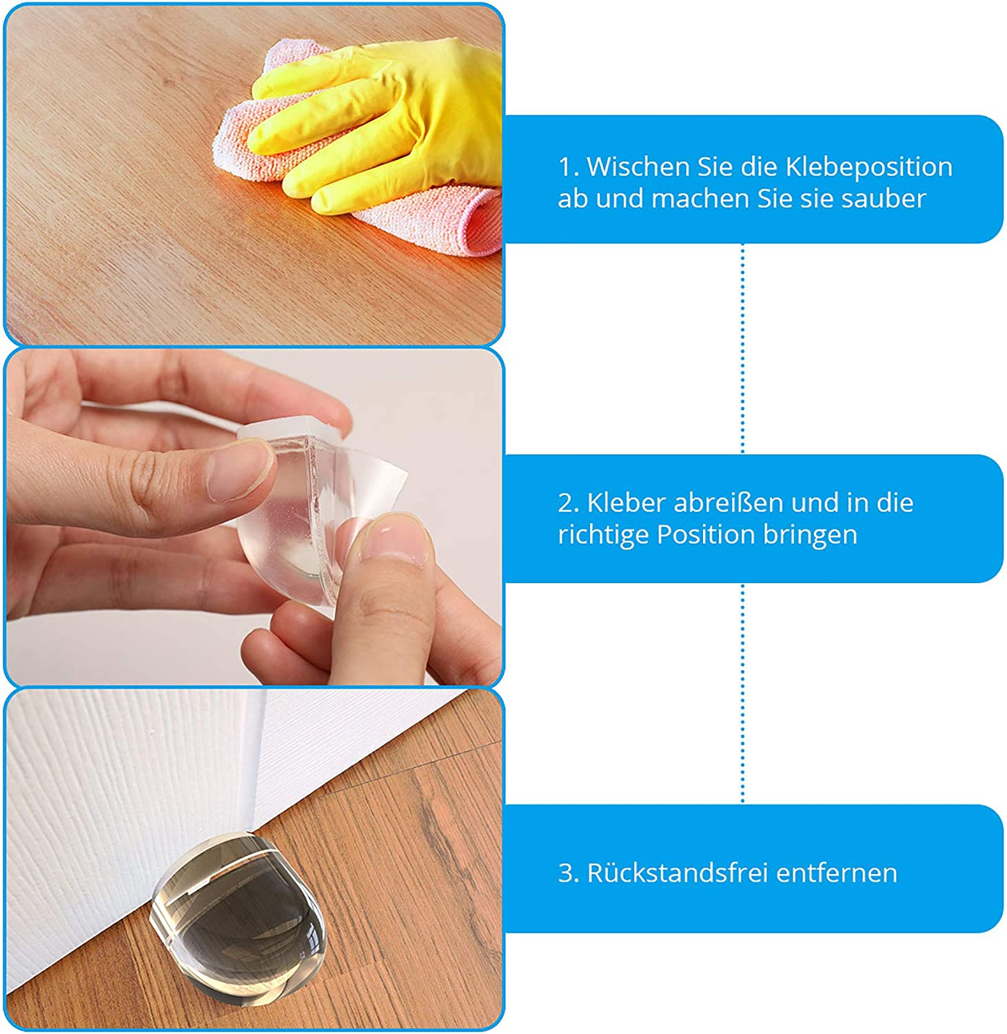 LÜNIC 4er -Set Türstopper Boden selbstklebend, halbrund transparent