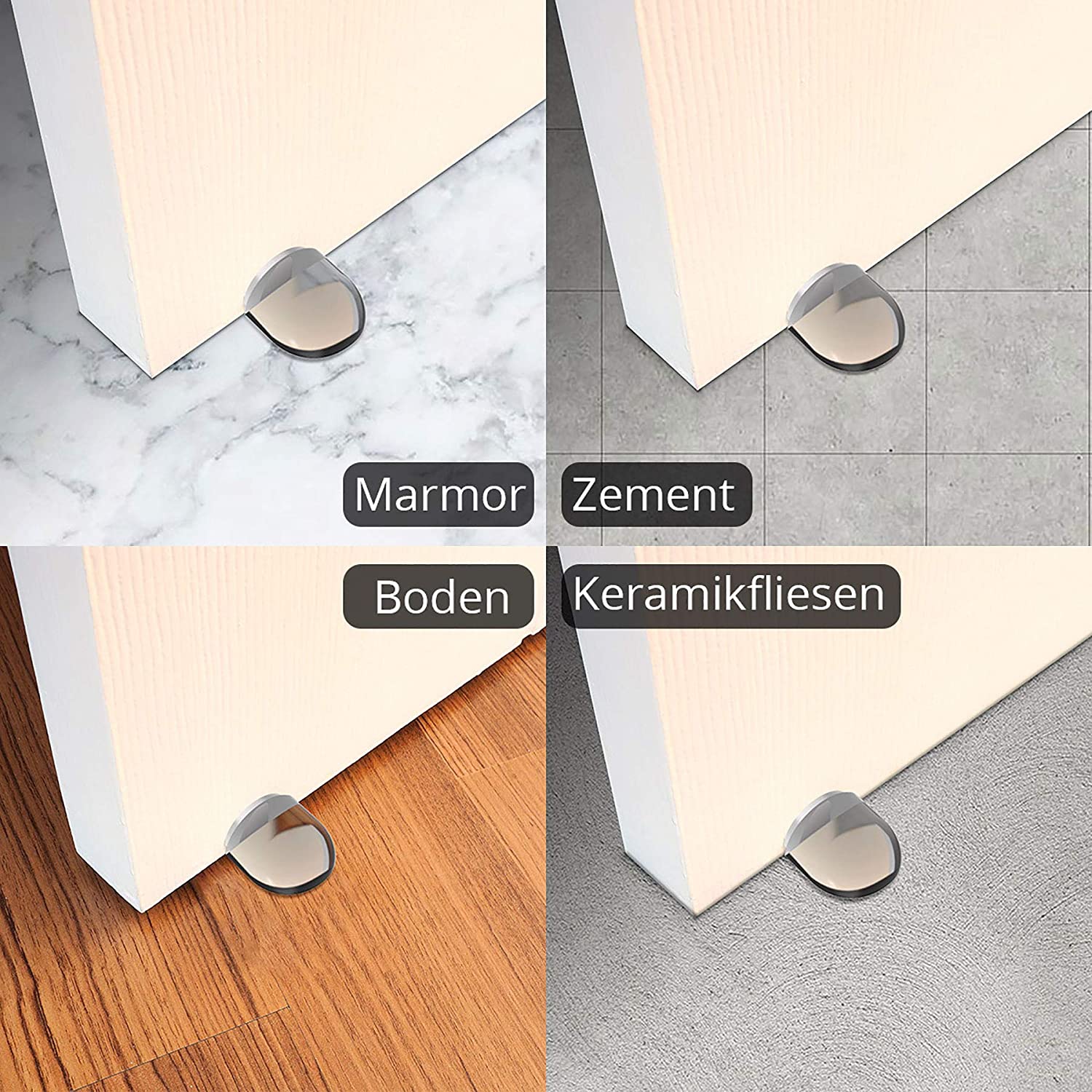 LÜNIC 4er -Set Türstopper Boden selbstklebend, halbrund transparent