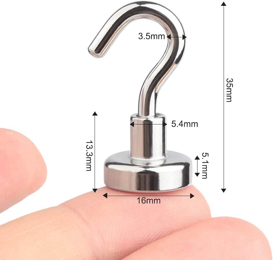 LÜNIC 10er Set Magnethaken 16mm Neodym - Magnetischer Halter Haken Kühlschrankmagnet