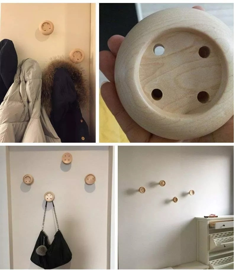 LÜNIC Garderobenhaken aus Holz im Knopf Design