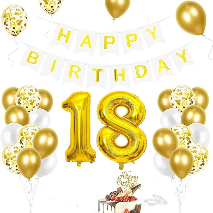 18. Geburtstag Luftballon Gold, Geburtstagsdeko Happy Birthday, 37 Stück