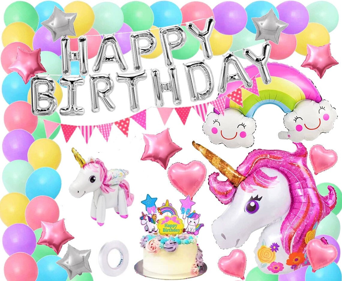 70 Stück Geburtstag Einhorn Unicorn Folienballon Luftballon Set