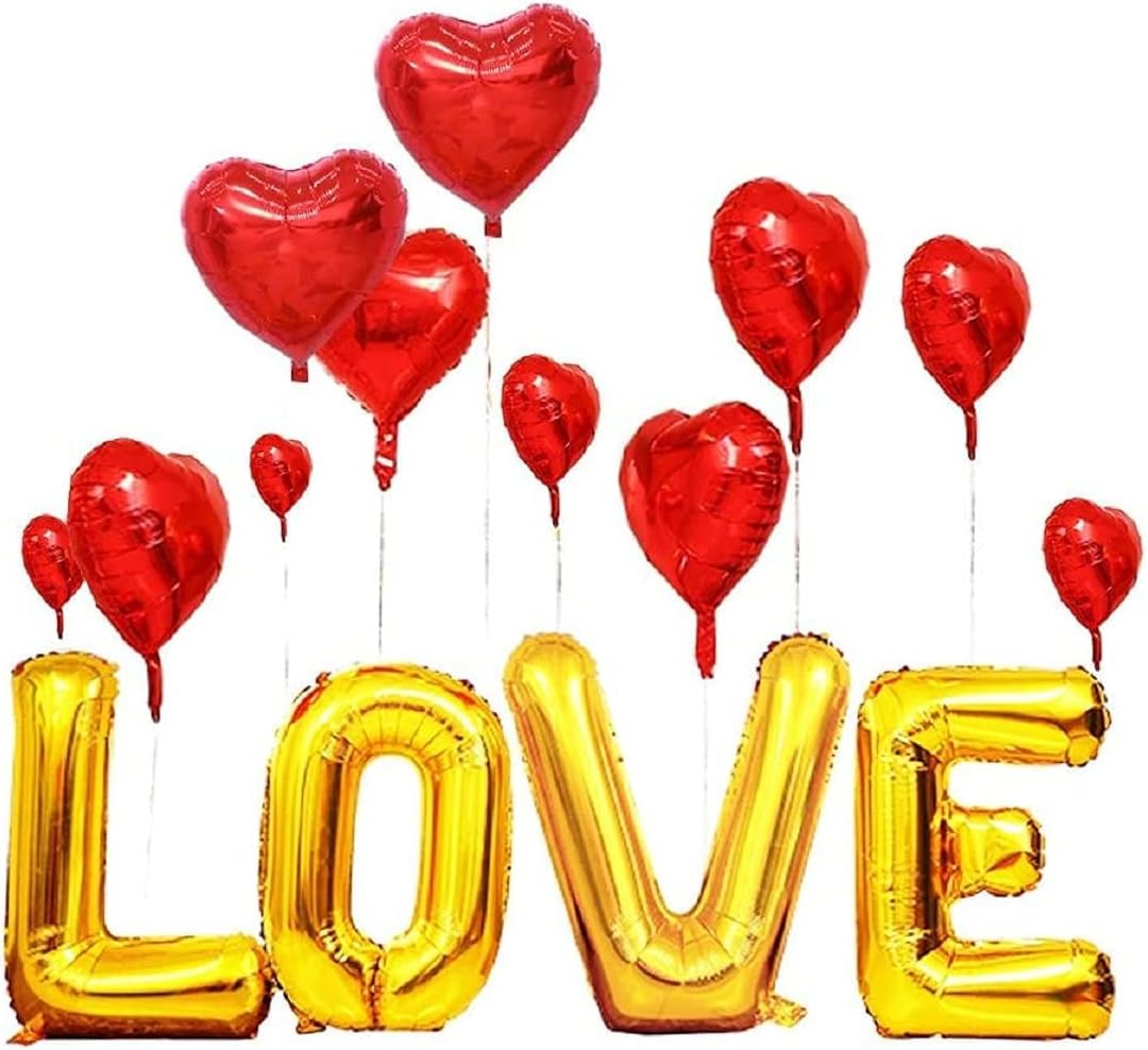28 Stück LOVE Herz XXL Folienballon Set rot gold