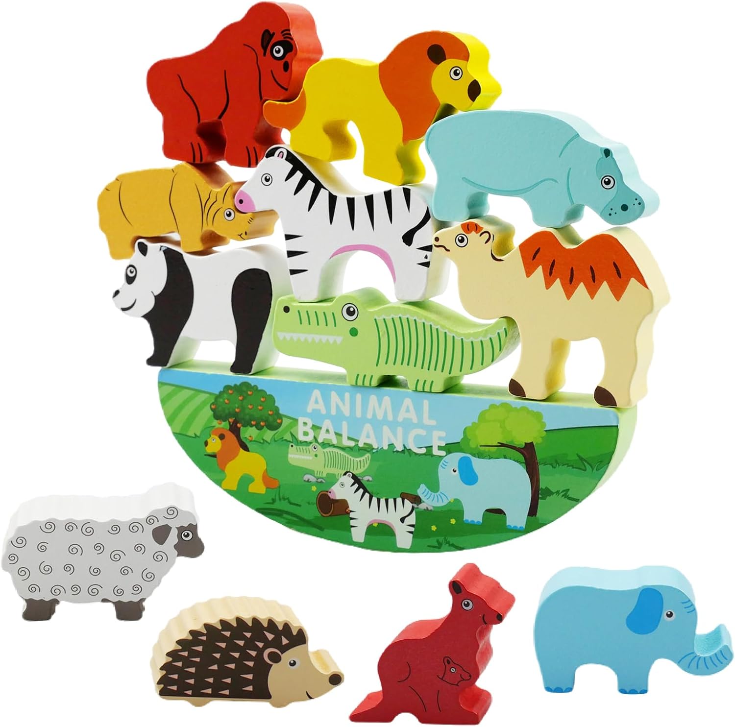 Stapelspiel Holzspielzeug Tiere, Tier-Balance-Spielzeug für Kinder, Motorikspielzeug