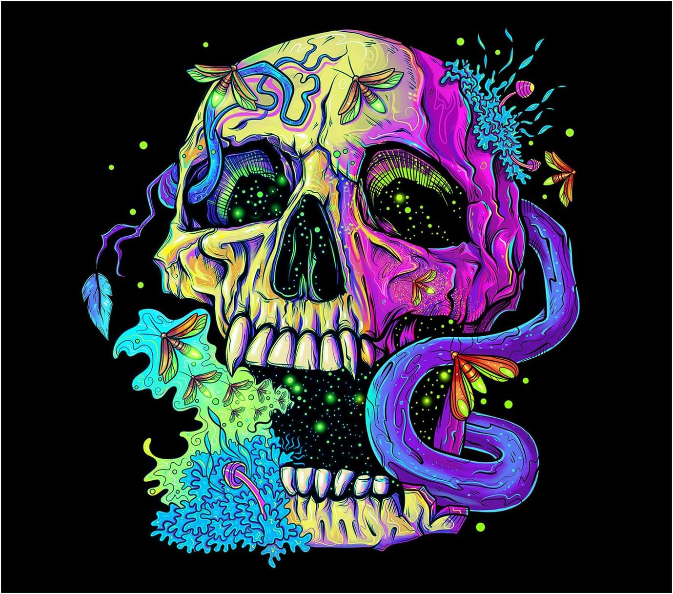 Wandteppich Schädel Totenkopf – UV Reaktive Wandtuch Schwarzlicht leuchtender Wanddekoration