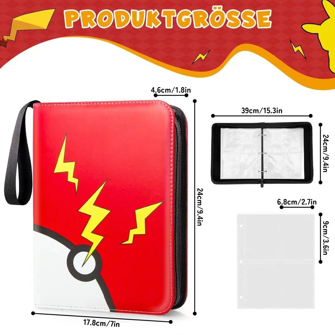 Sammelalbum für 400 Pokemon Karten mit Reißverschluss tragbar, Pokeball rot