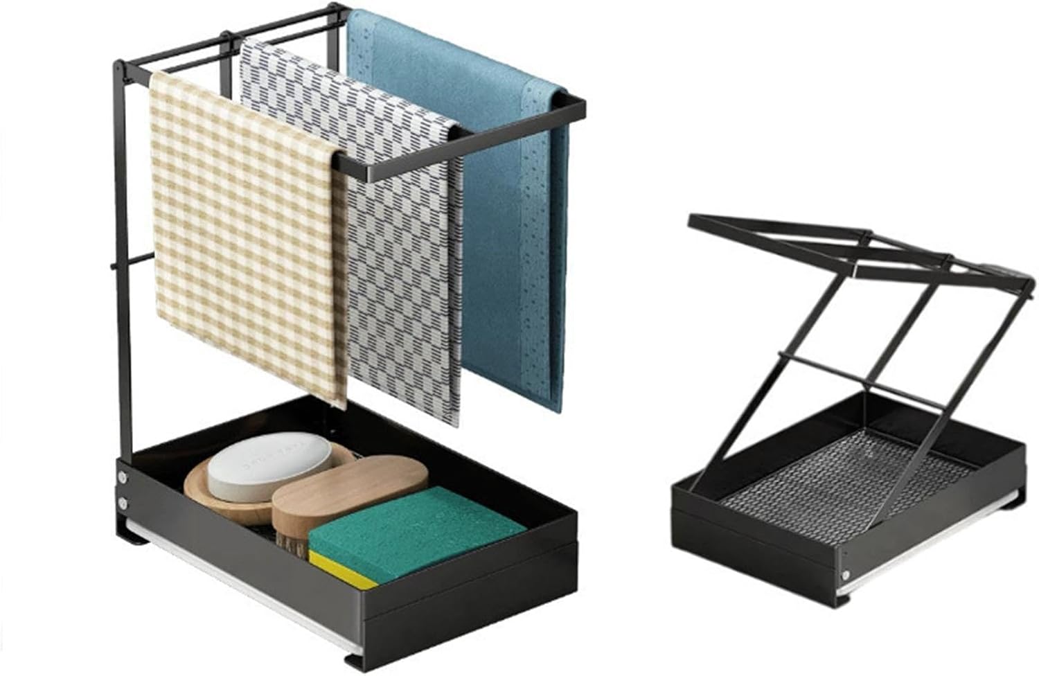 LÜNIC Spülbecken Organizer Schwammhalter mit Handtuchhalter & Ablaufschale