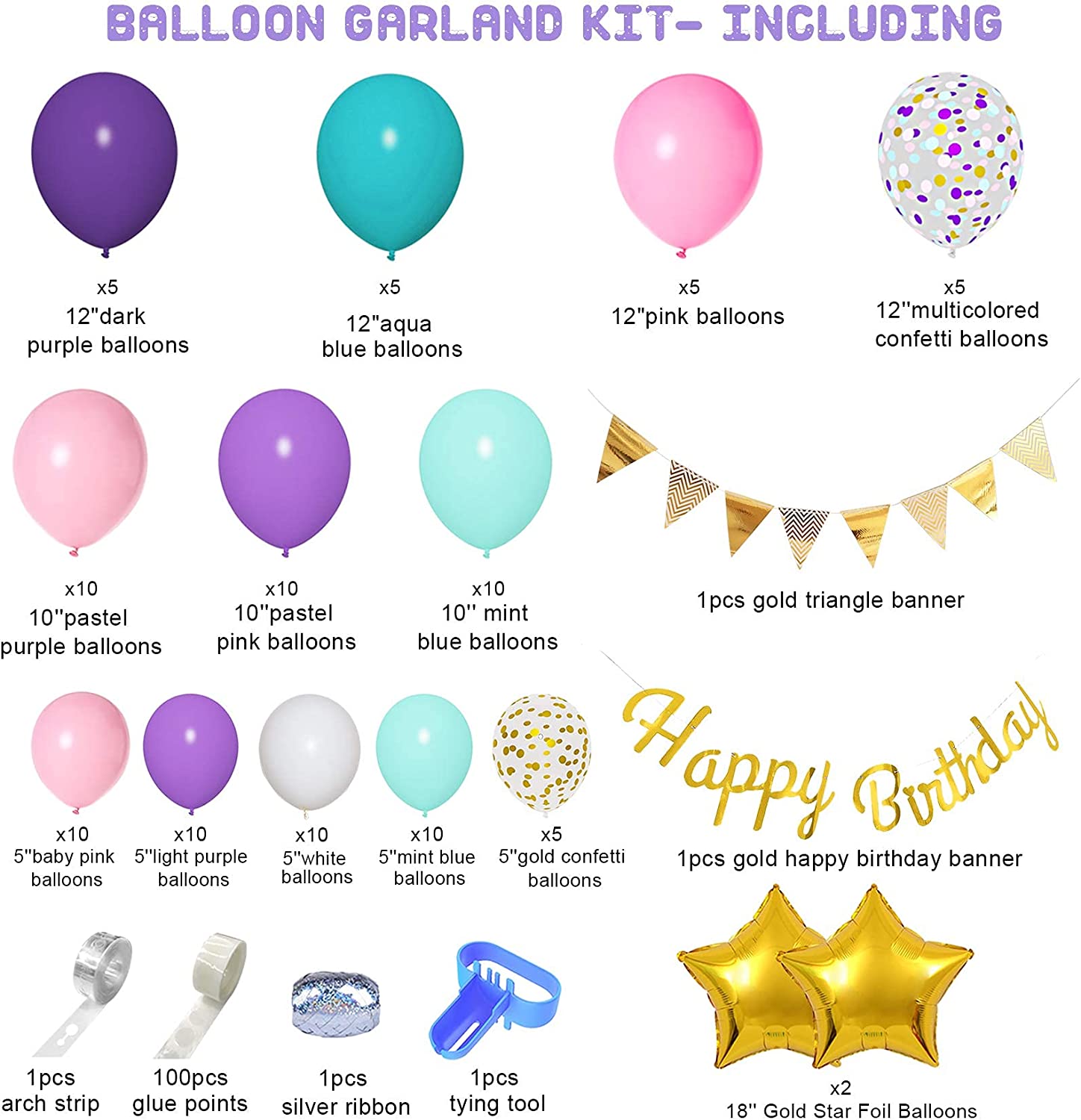 103 Stück Geburtstag Luftballon Girlande Set - Einhorn pastell