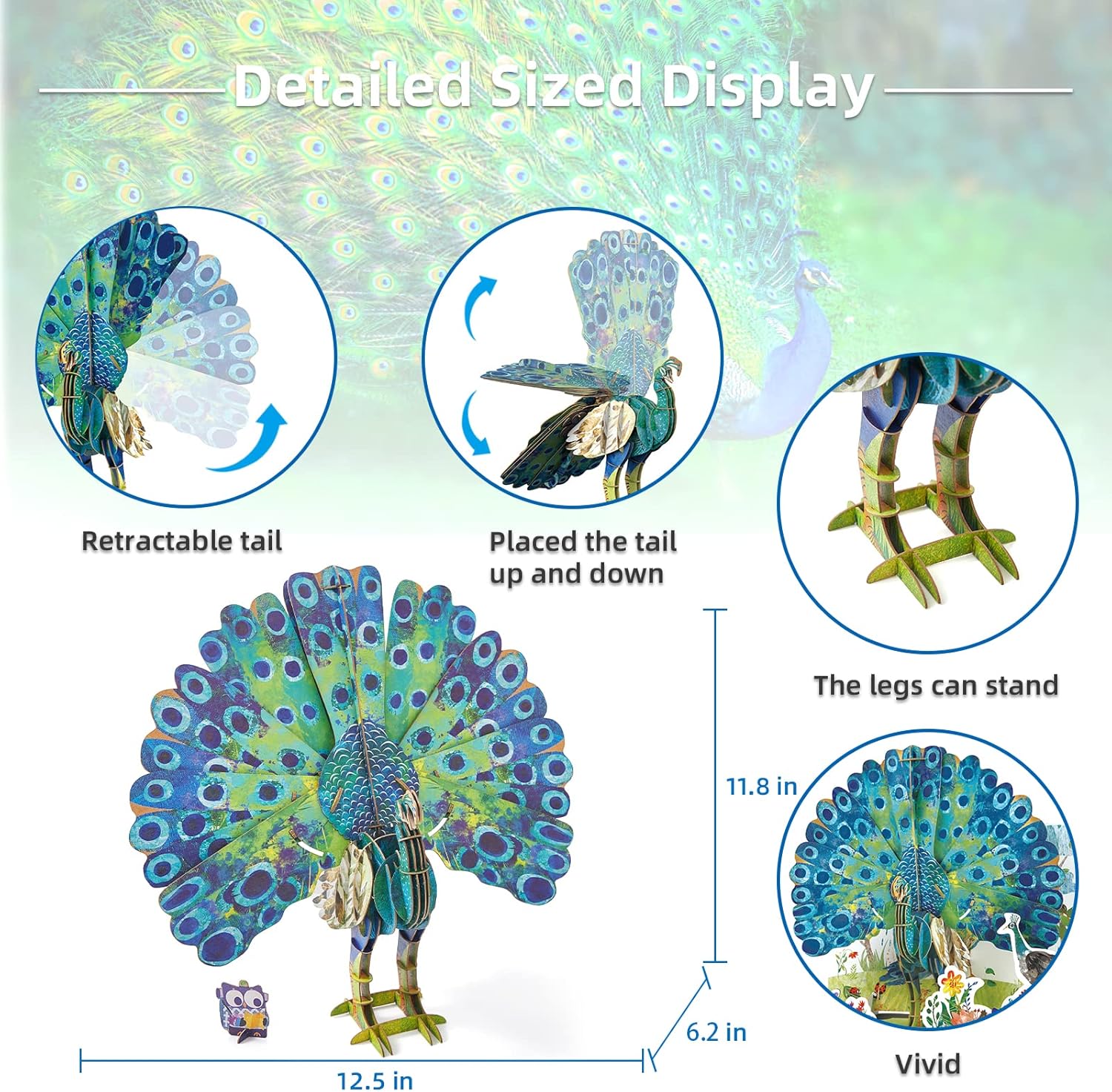 MierEdu Bewegliches Eco 3D Puzzle Kinder – Peacock Pfau