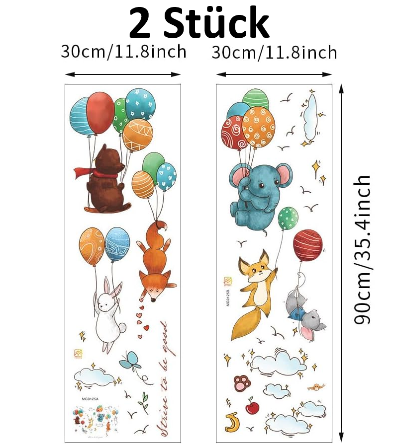 Wandtattoo Wandaufkleber Wandsticker für Kinderzimmer Waldtiere Ballon Wanddekoration