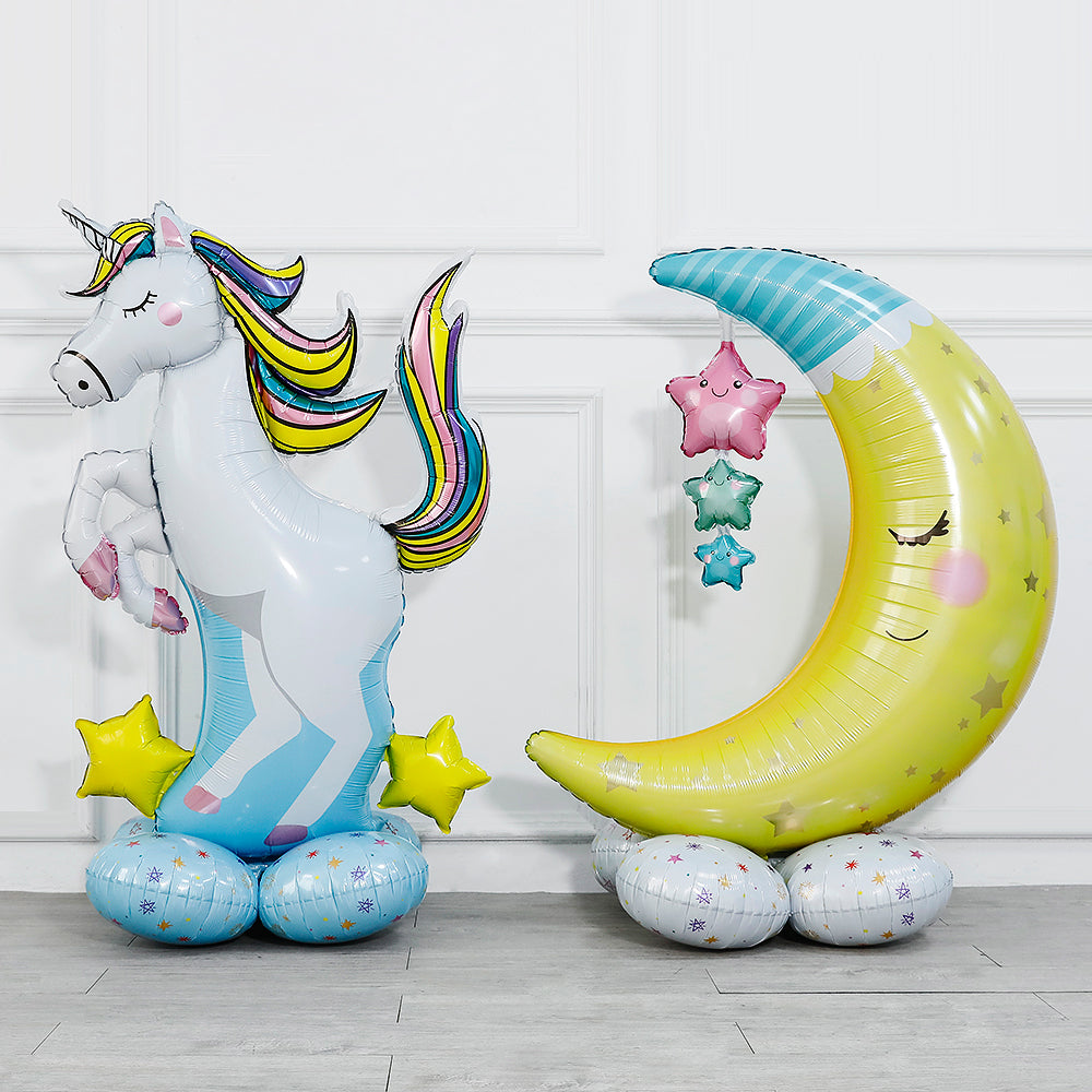 Riesiger 3D Folienballon Einhorn und Mond stehend XXL - Dekoration, Geburtstag