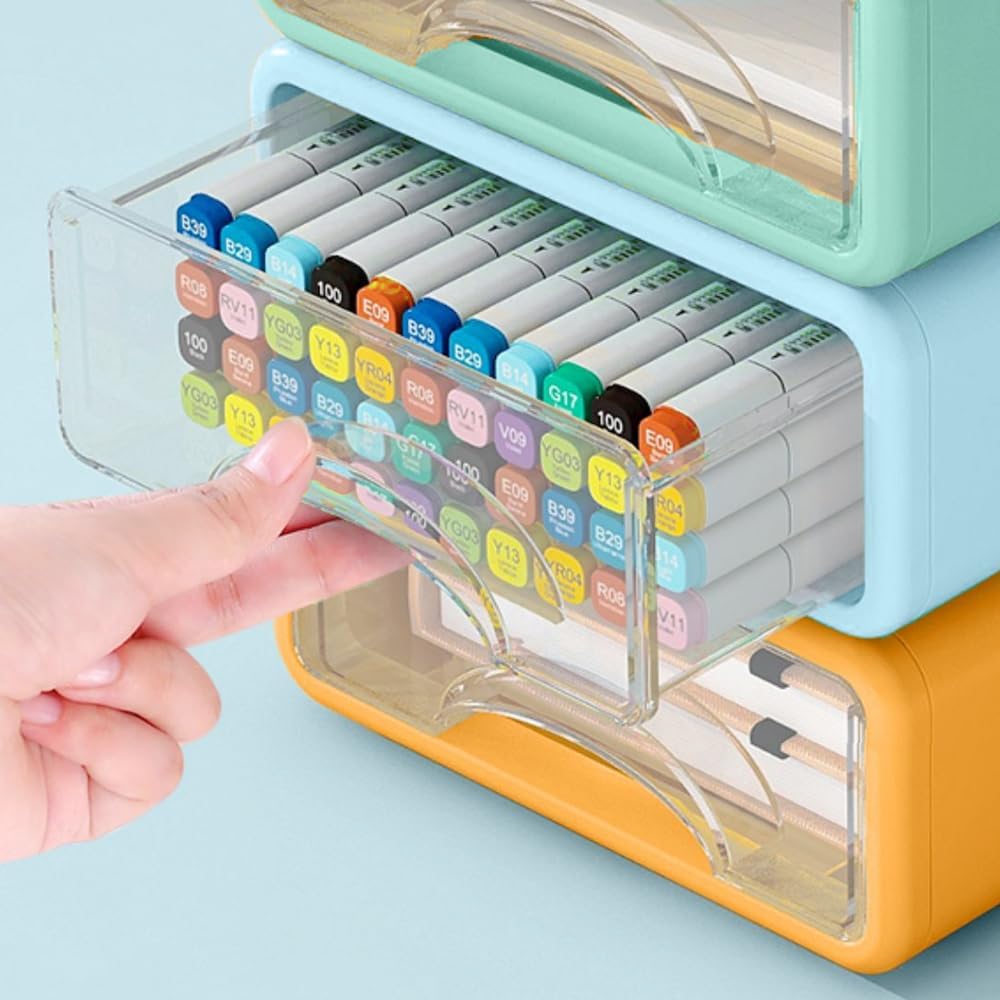 LÜNIC 3er-Set Stapelbare Schubladenbox Organizer Schreibtisch (3 Farben)