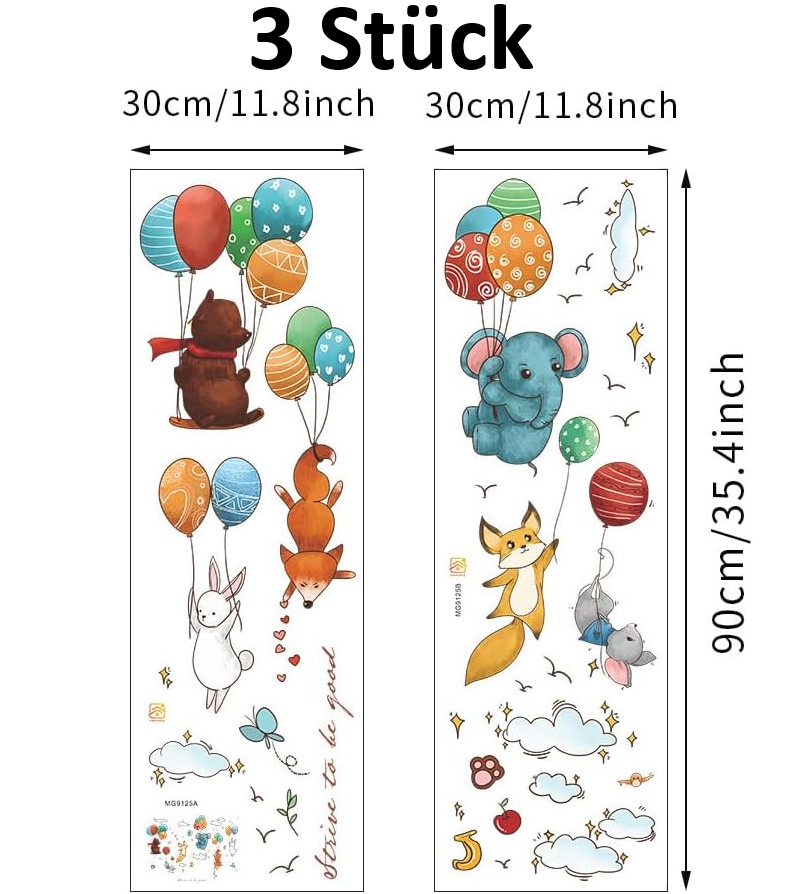 Wandtattoo Wandaufkleber Wandsticker für Kinderzimmer Waldtiere Ballon Wanddekoration