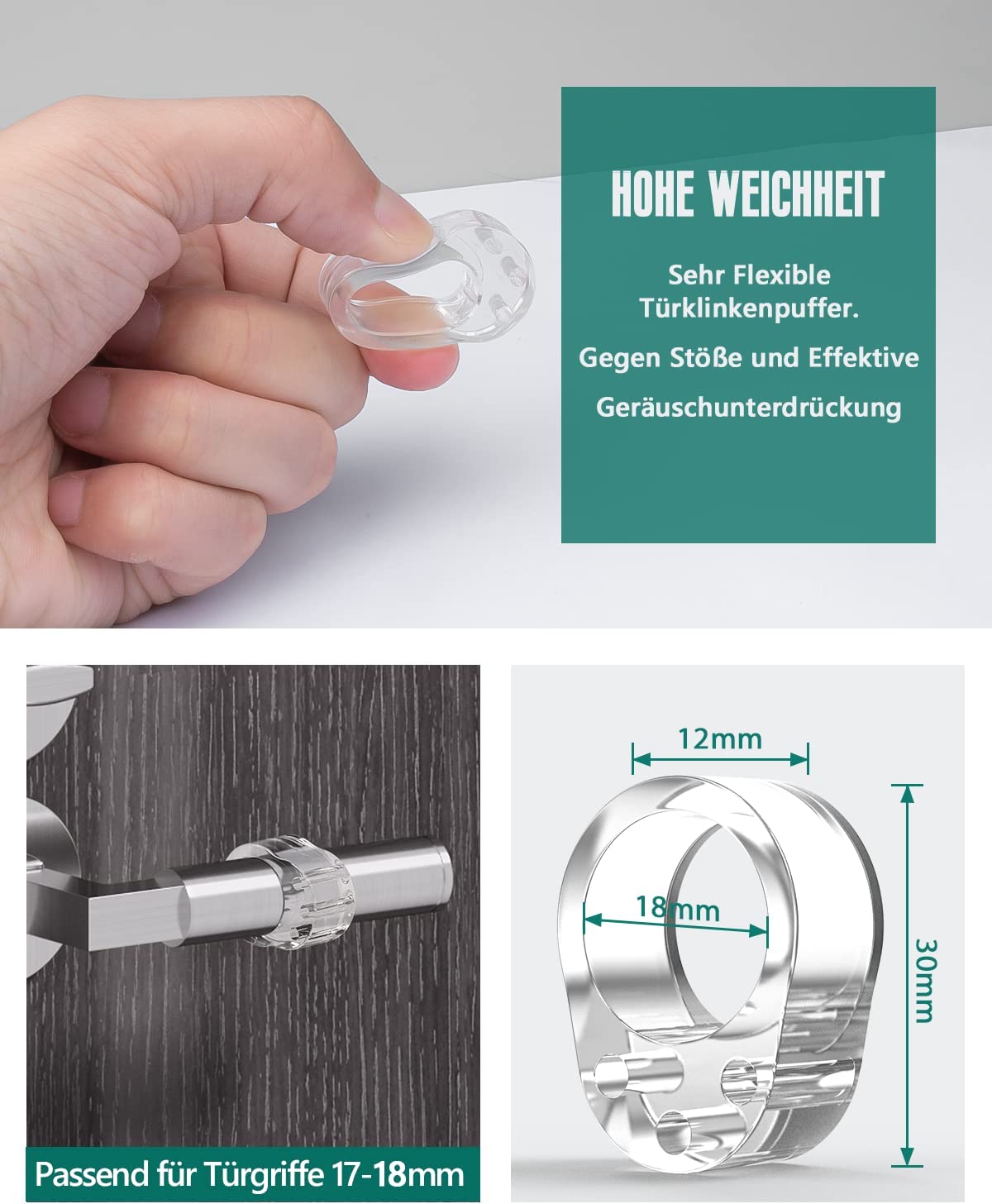 LÜNIC 4er Set Türklinkenpuffer Türstopper Türgriffpuffer Ring transparent