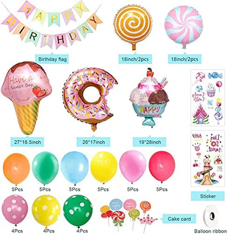 61 Stück Geburtstag Luftballon Girlande Set - Donut Eis Lollipop Cake