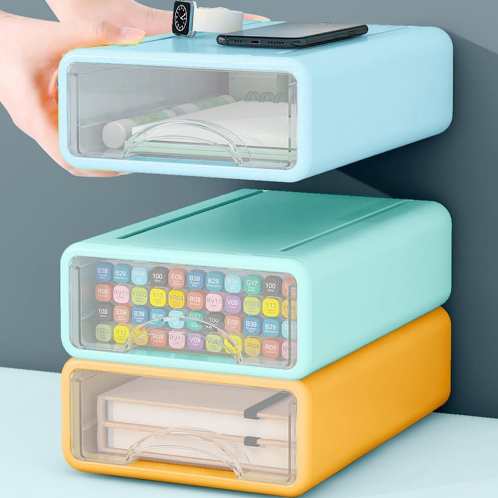 LÜNIC 3er-Set Stapelbare Schubladenbox Organizer Schreibtisch (3 Farben)