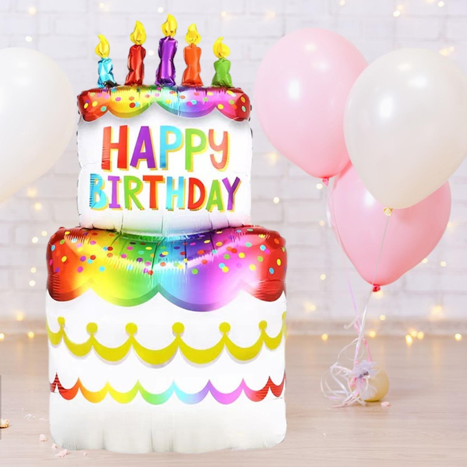 Riesiger 3D Folienballon 110 cm stehend - Happy Birthday Torten Geburtstagstorte