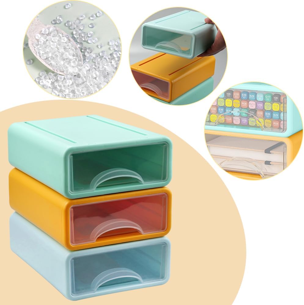 LÜNIC 3er-Set Stapelbare Schubladenbox Organizer Schreibtisch (3 Farben)
