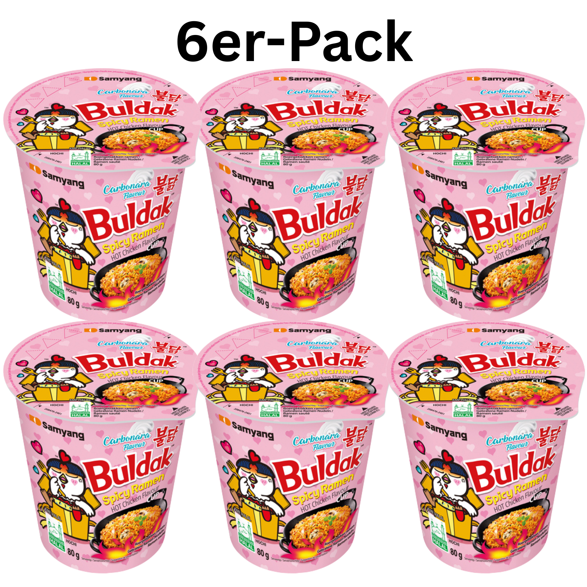 Samyang Buldak Hot Chicken Ramen Carbonara Cup 80g (6er-Pack)