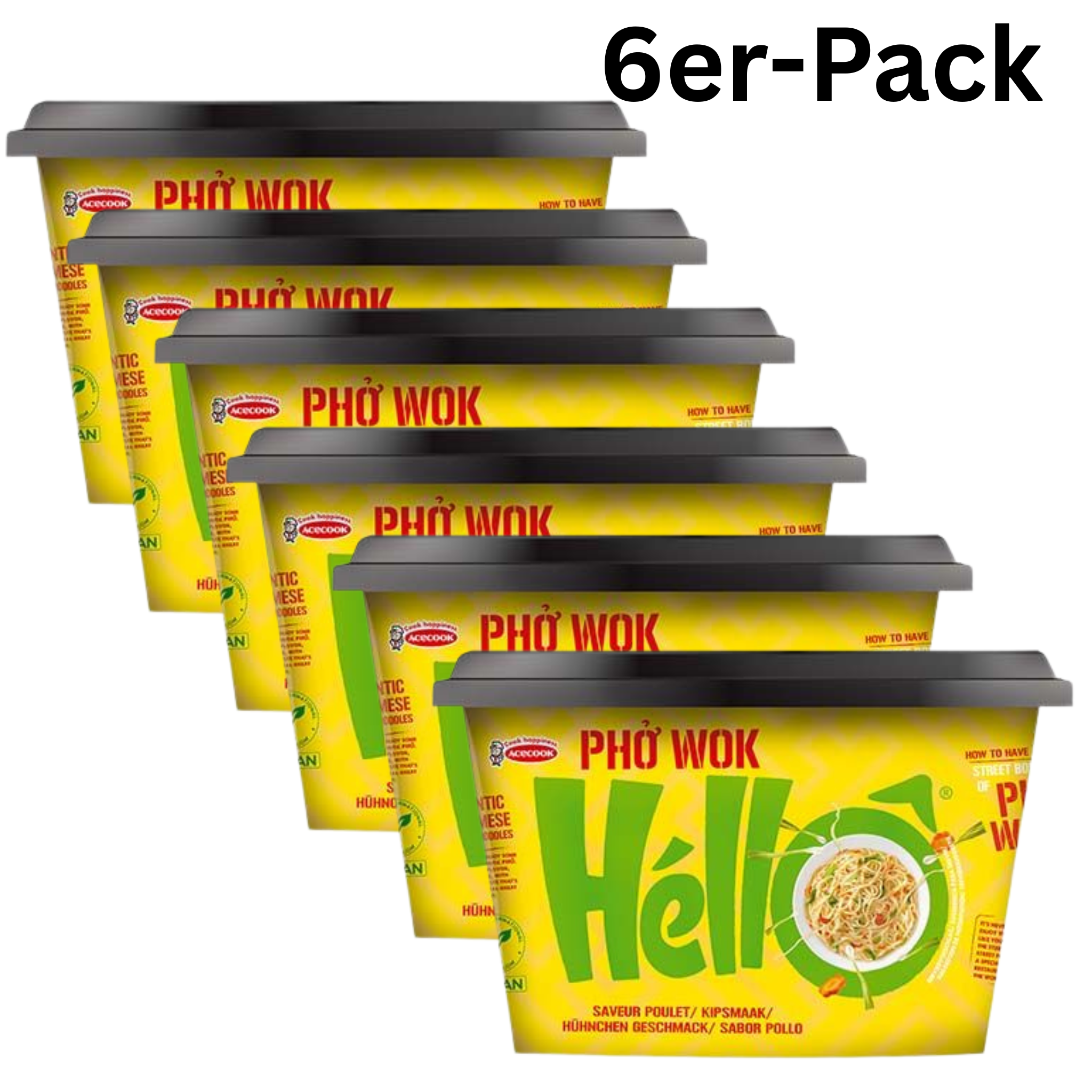 Acecook Pho Wok Hello Instant Reisnudeln Huhn Cup 76g (6er-Pack)