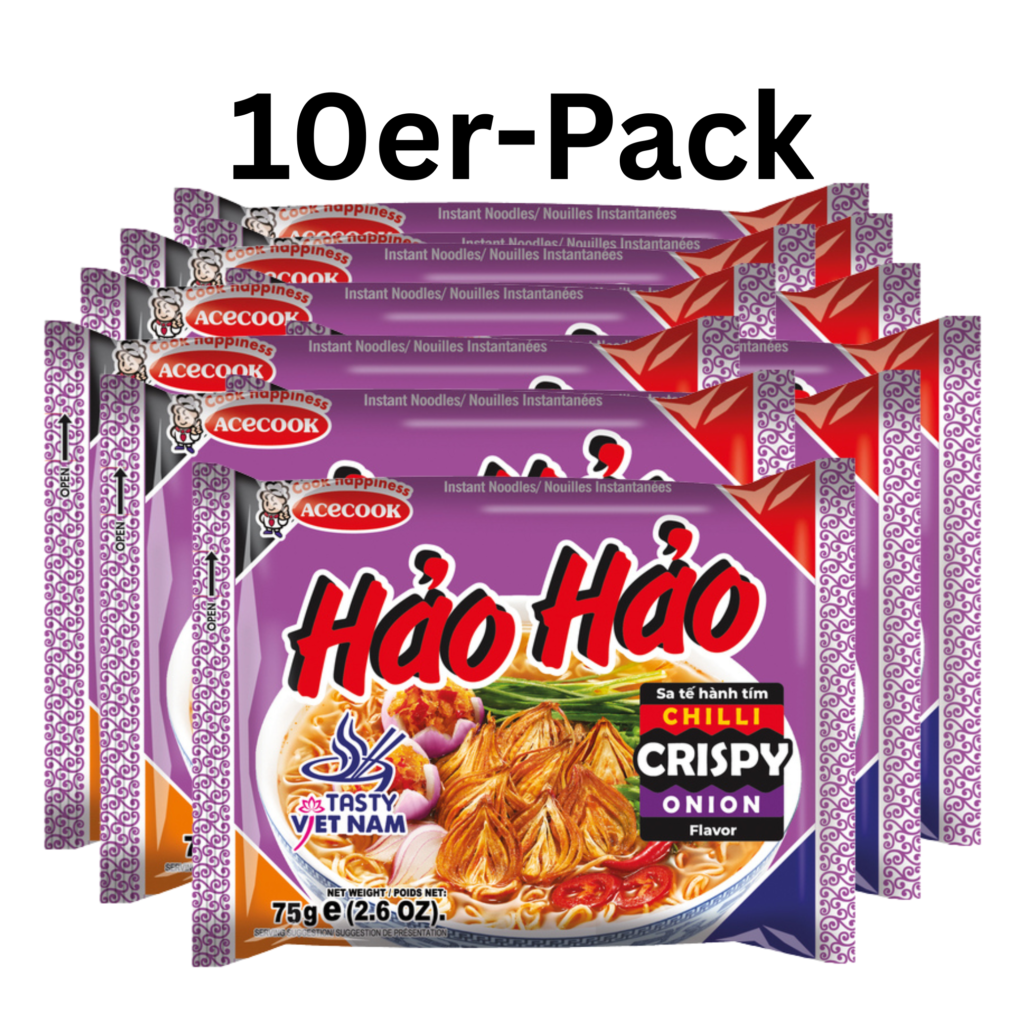 Acecook Instantnudeln Hao Hao Chili Crispy Onion 75g (10er-Pack)