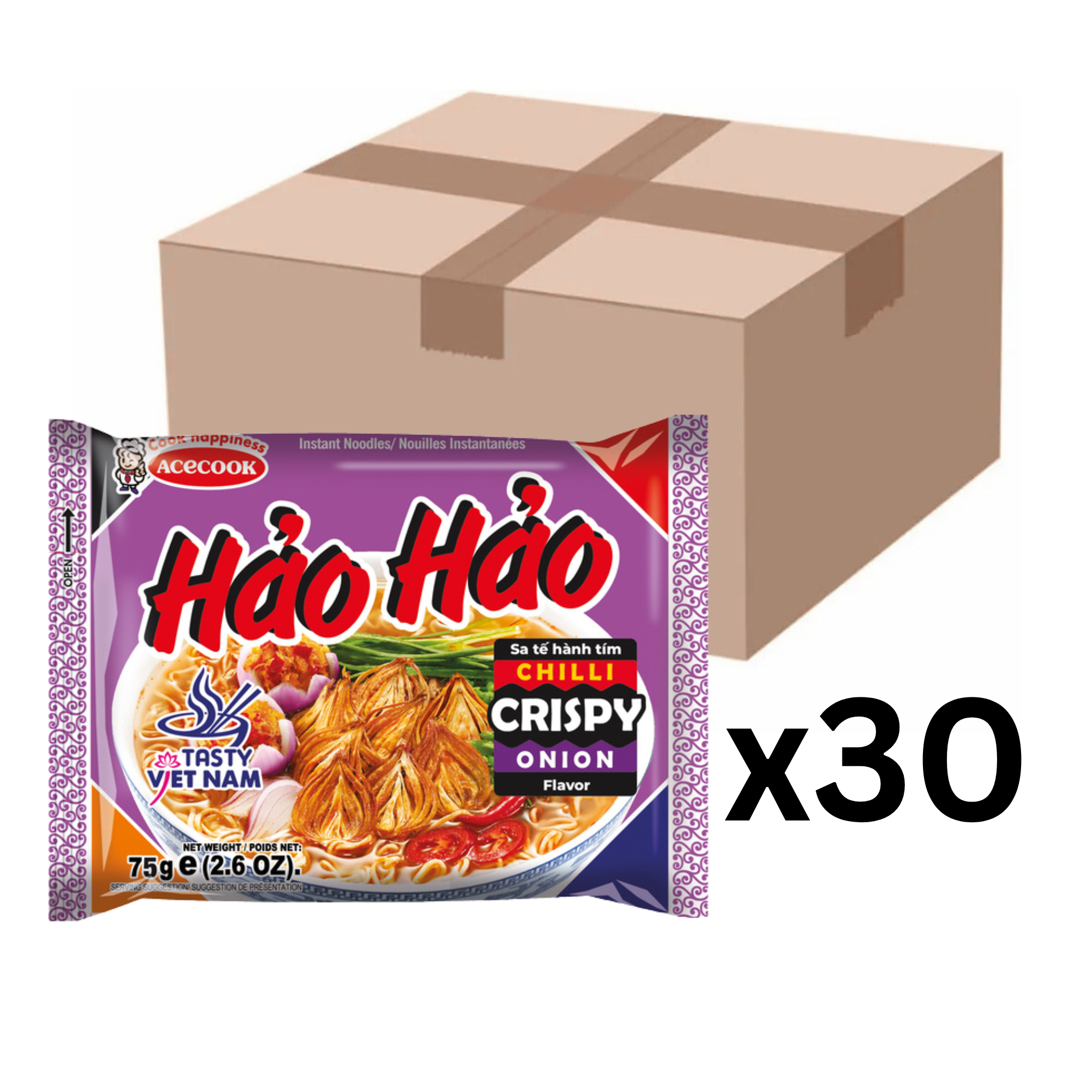 Acecook Instantnudeln Hao Hao Chili Crispy Onion 75g (30er-Pack)