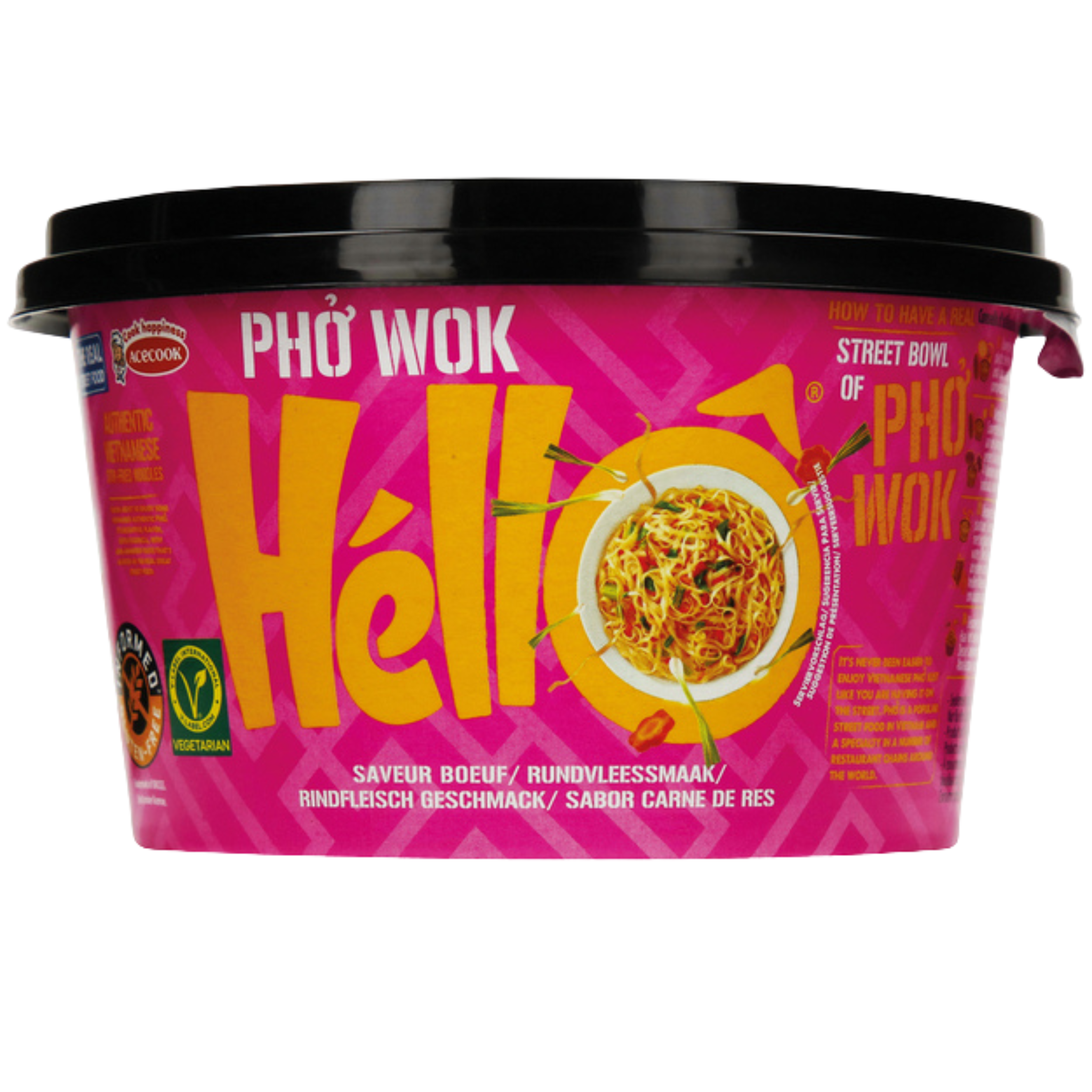 Acecook Pho Wok Hello Instant Reisnudeln Rindfleisch Cup 76g (12er-Pack)