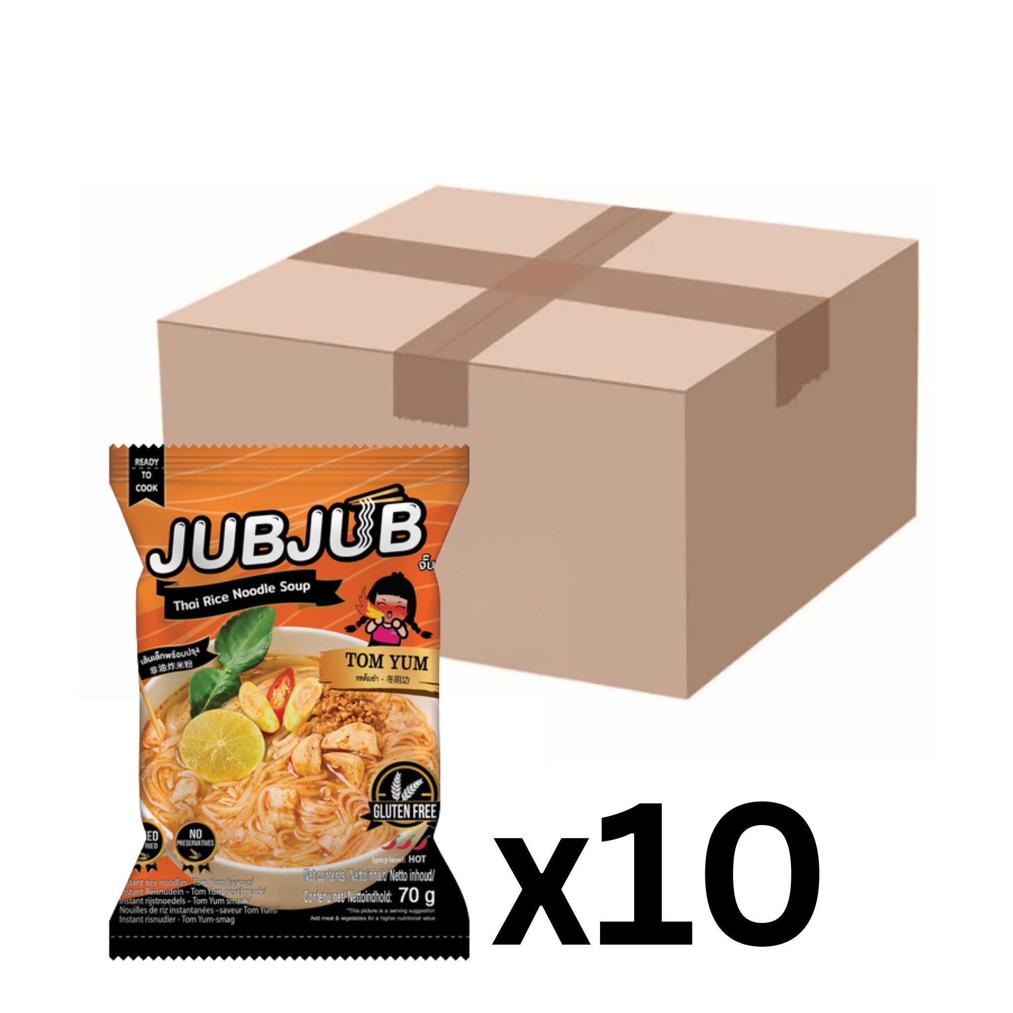 JUB JUB Instant Reisnudeln Thai Tom Yum 70g (10er-Pack)