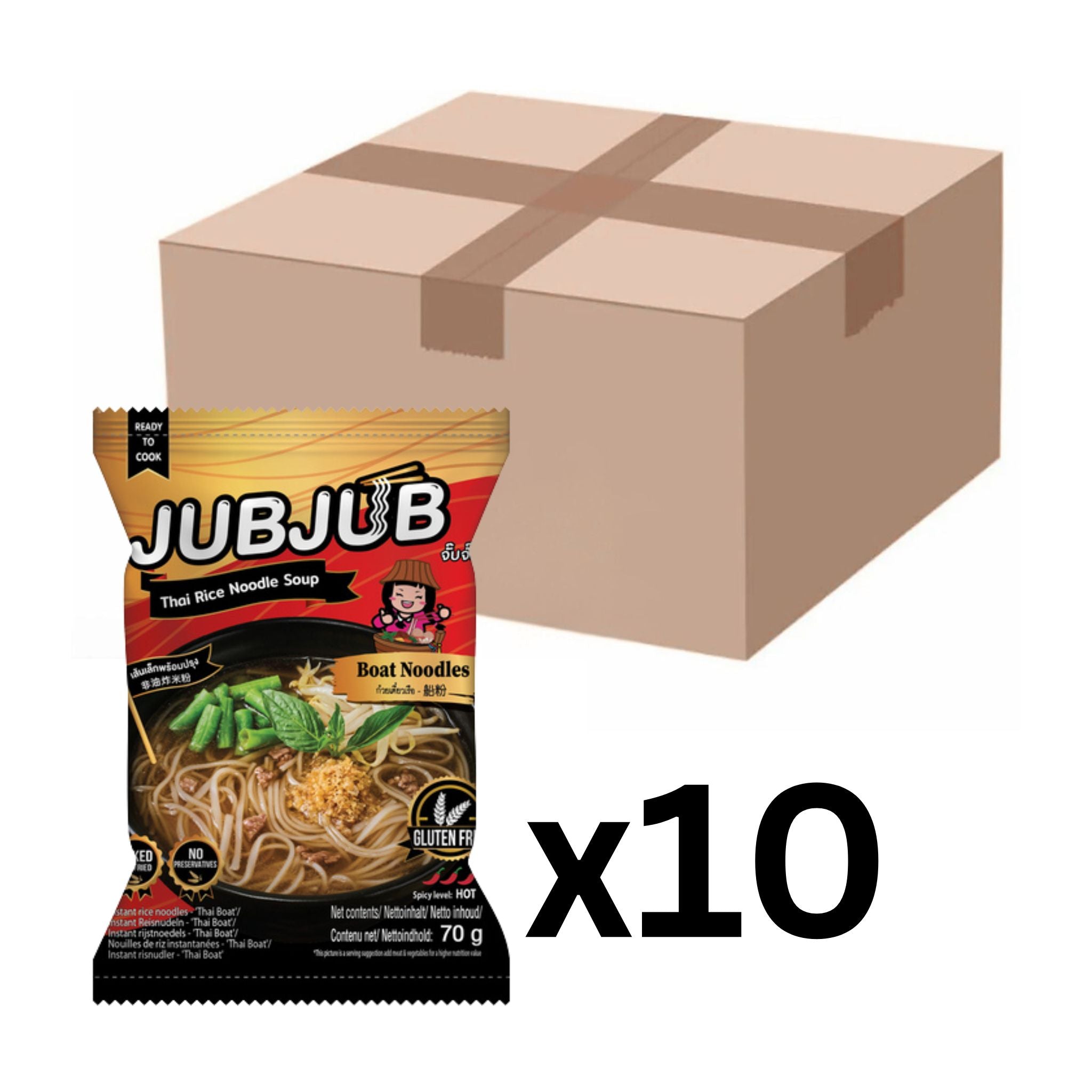 JUB JUB Instant Reisnudeln Thai Boat Noodles 70g (10er-Pack)