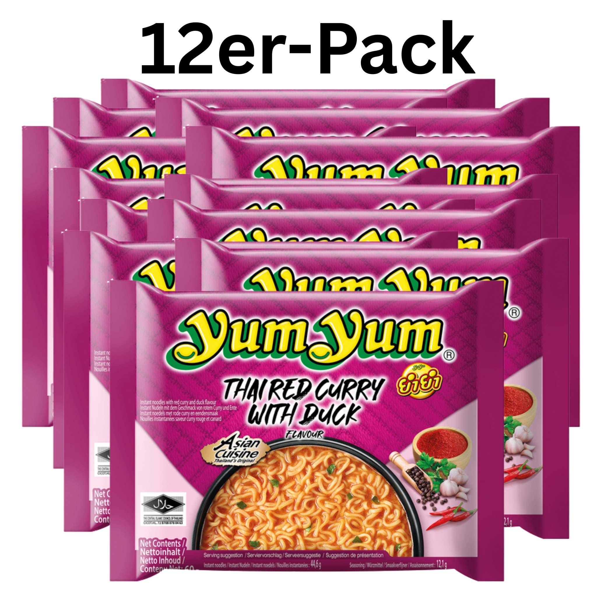 YumYum Instantnudeln Thai Red Curry Ente 60g (12er-Pack)