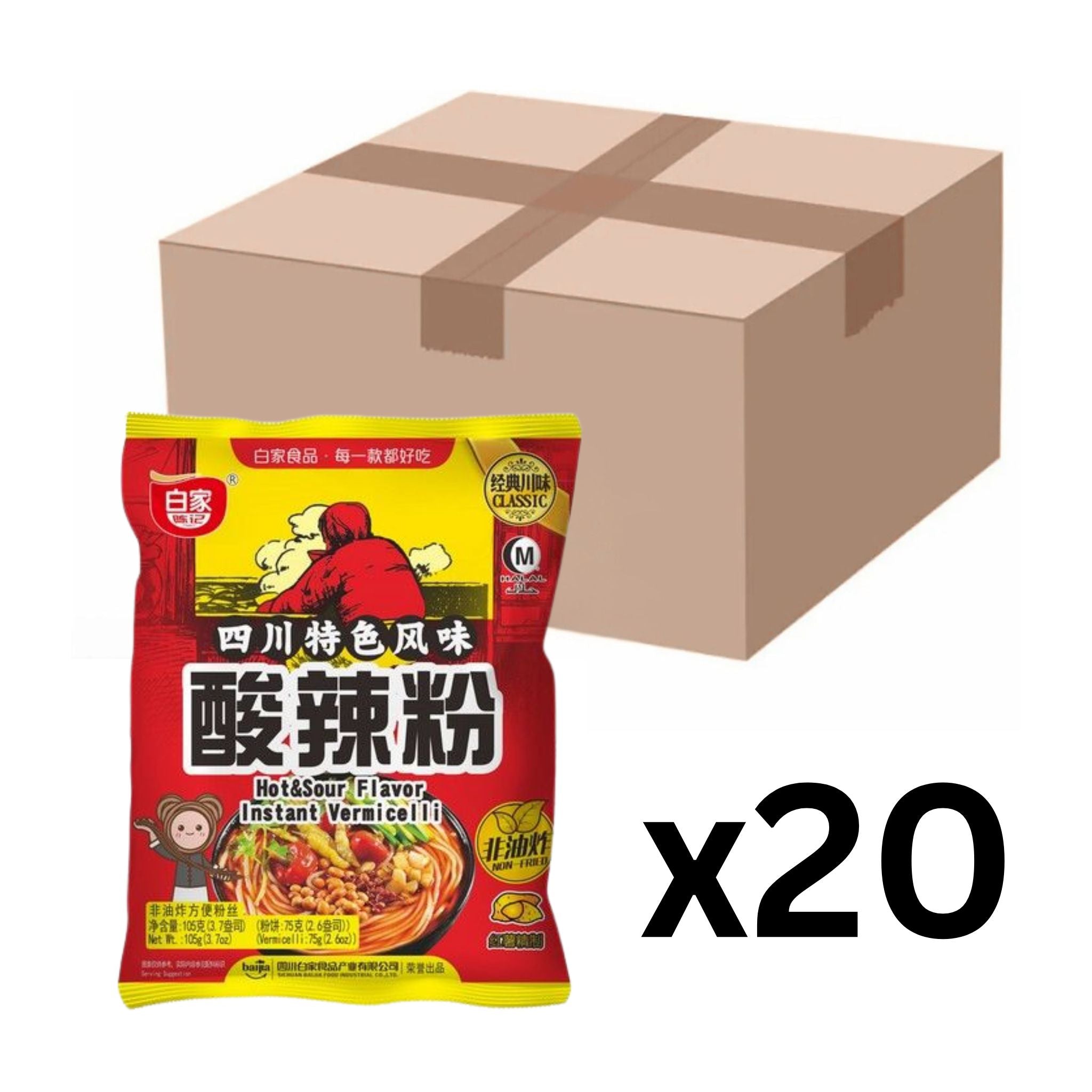 Baijia Instantnudeln Vermicelli Hot & Sour 105g (20er-Pack)