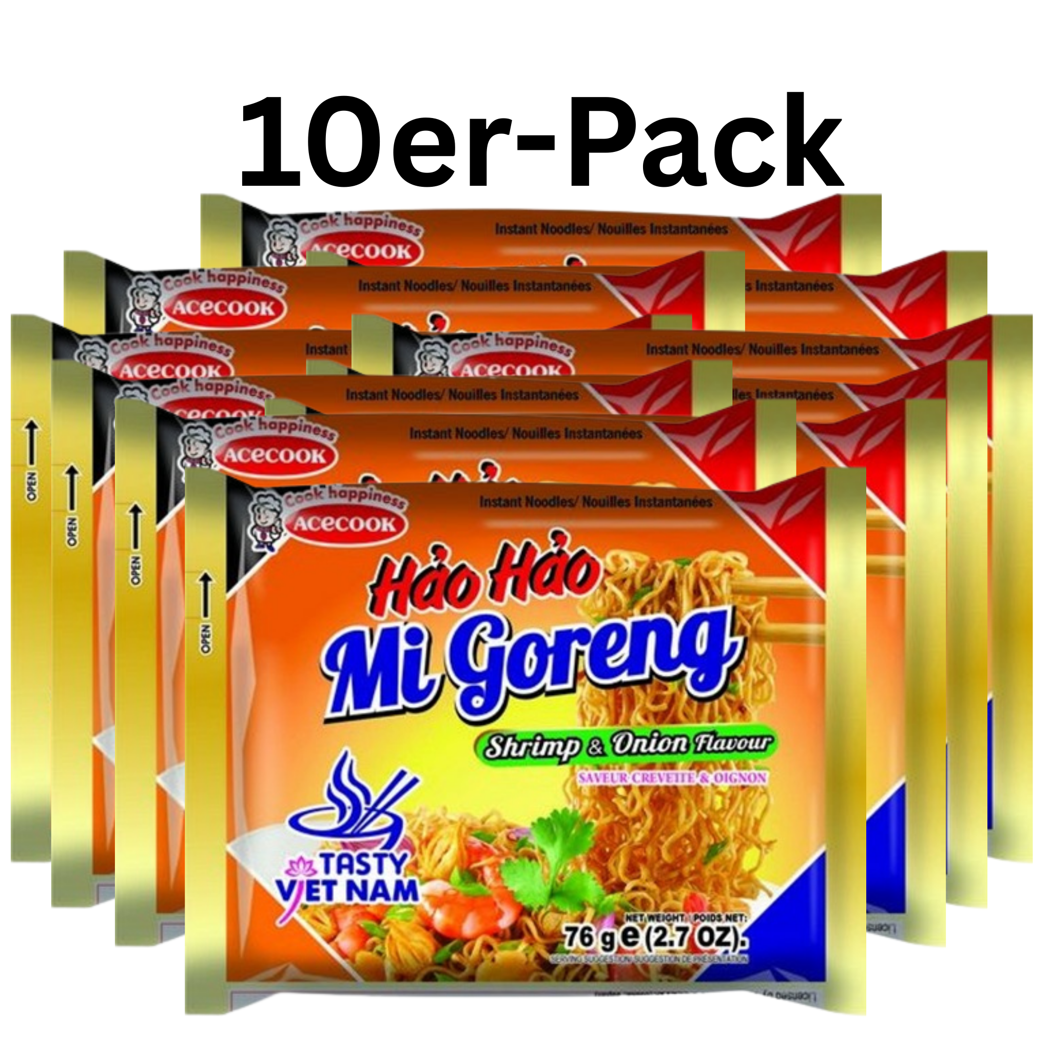Acecook Instantnudeln Hao Hao Mi Goreng Garnelen & Zwiebeln 76g (10er-Pack)