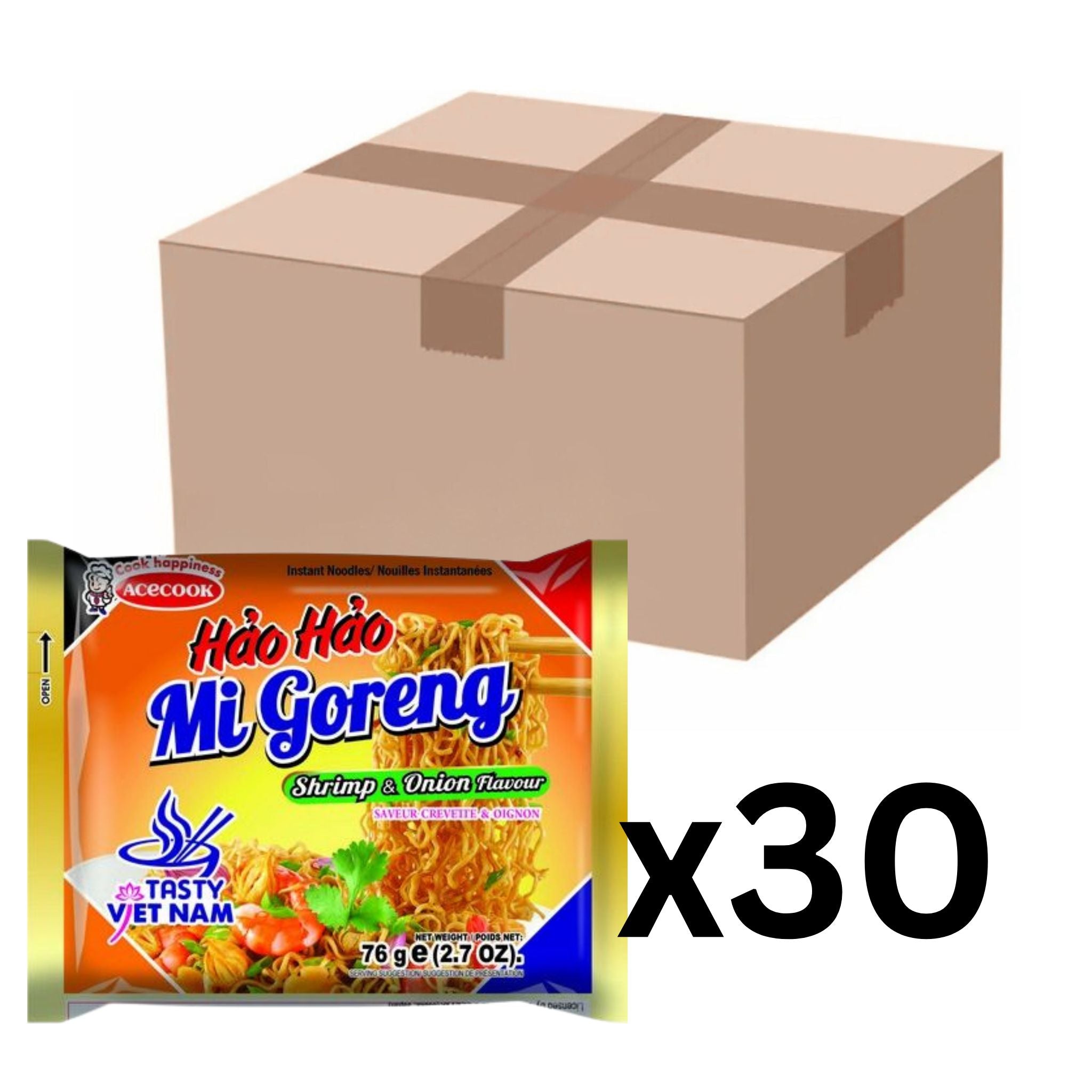 Acecook Instantnudeln Hao Hao Mi Goreng Garnelen & Zwiebeln 76g (30er-Pack)