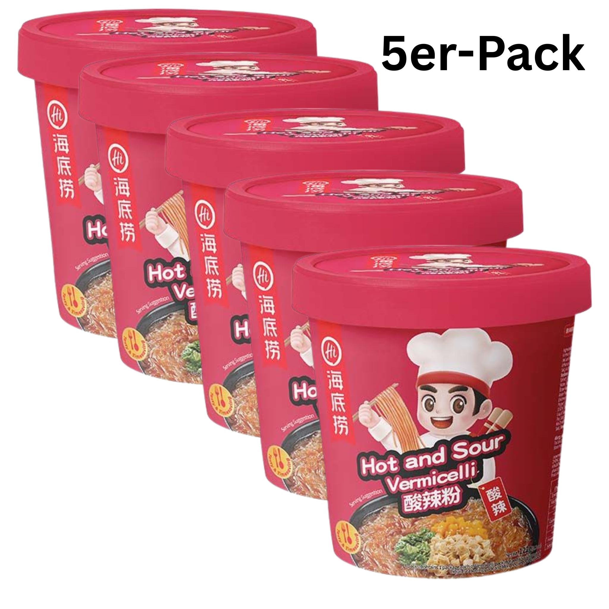 Haidilao Instant Glasnudeln Vermicelli Hot & Sour Cup 122g (5er-Pack)