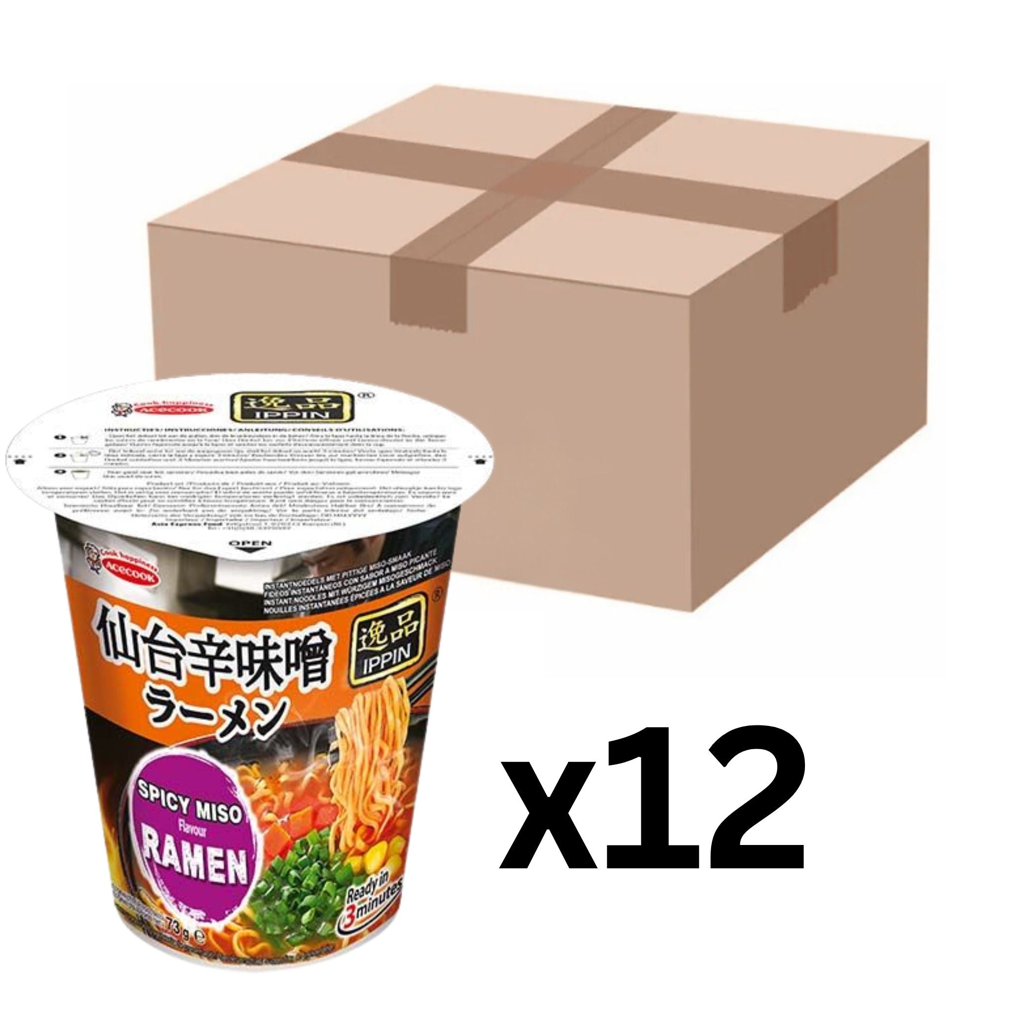 Acecook Ippin Instantnudeln Ramen Spicy Miso Cup 73g (12er-Pack)