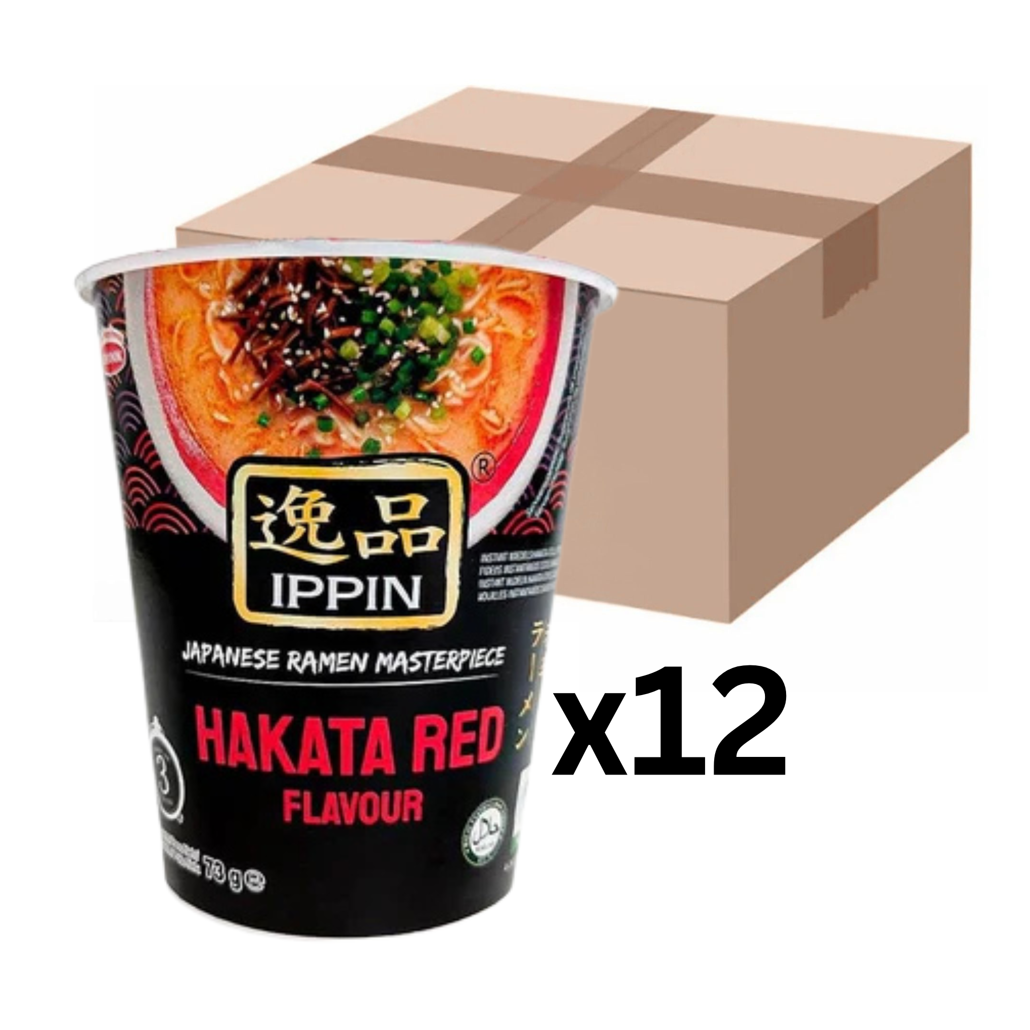 Acecook Ippin Instantnudeln Ramen Tonkotsu Hakata Red Spicy Cup 73g (12er-Pack)