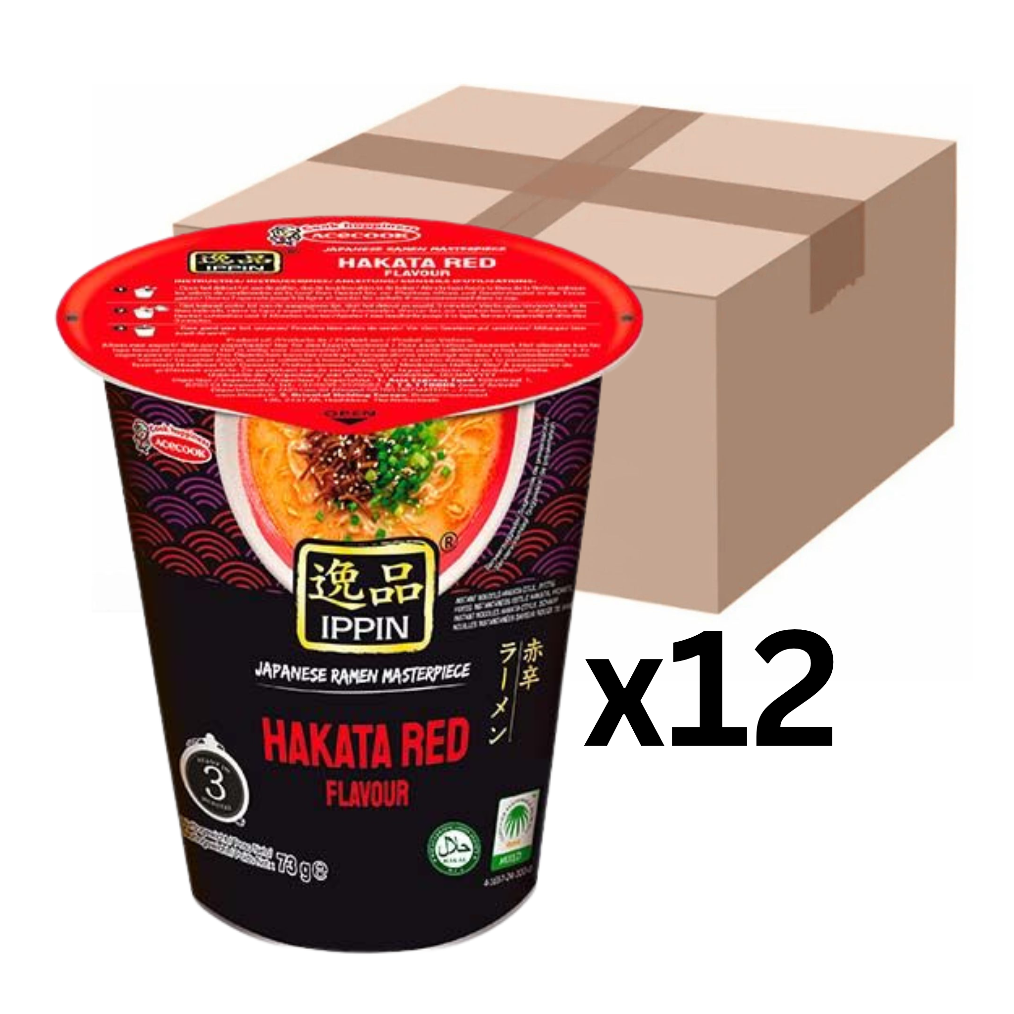 Acecook Ippin Instantnudeln Ramen Hakata Red Spicy Cup 73g (12er-Pack)
