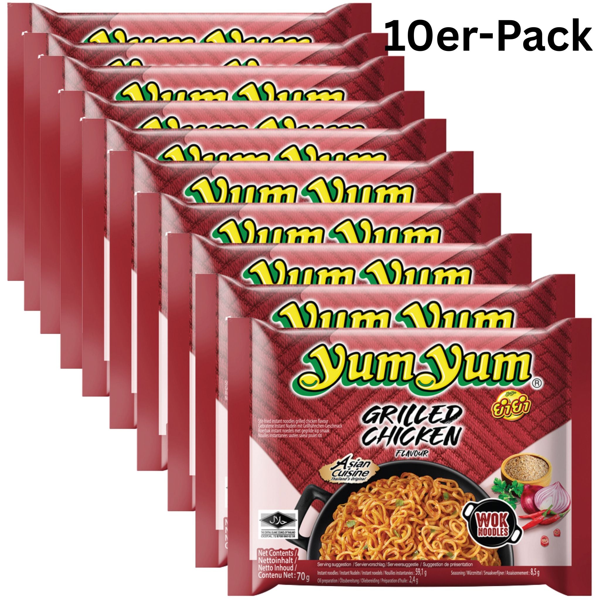 YumYum Instantnudeln Stir-Fried Grilled Chicken 70g (10er-Pack)