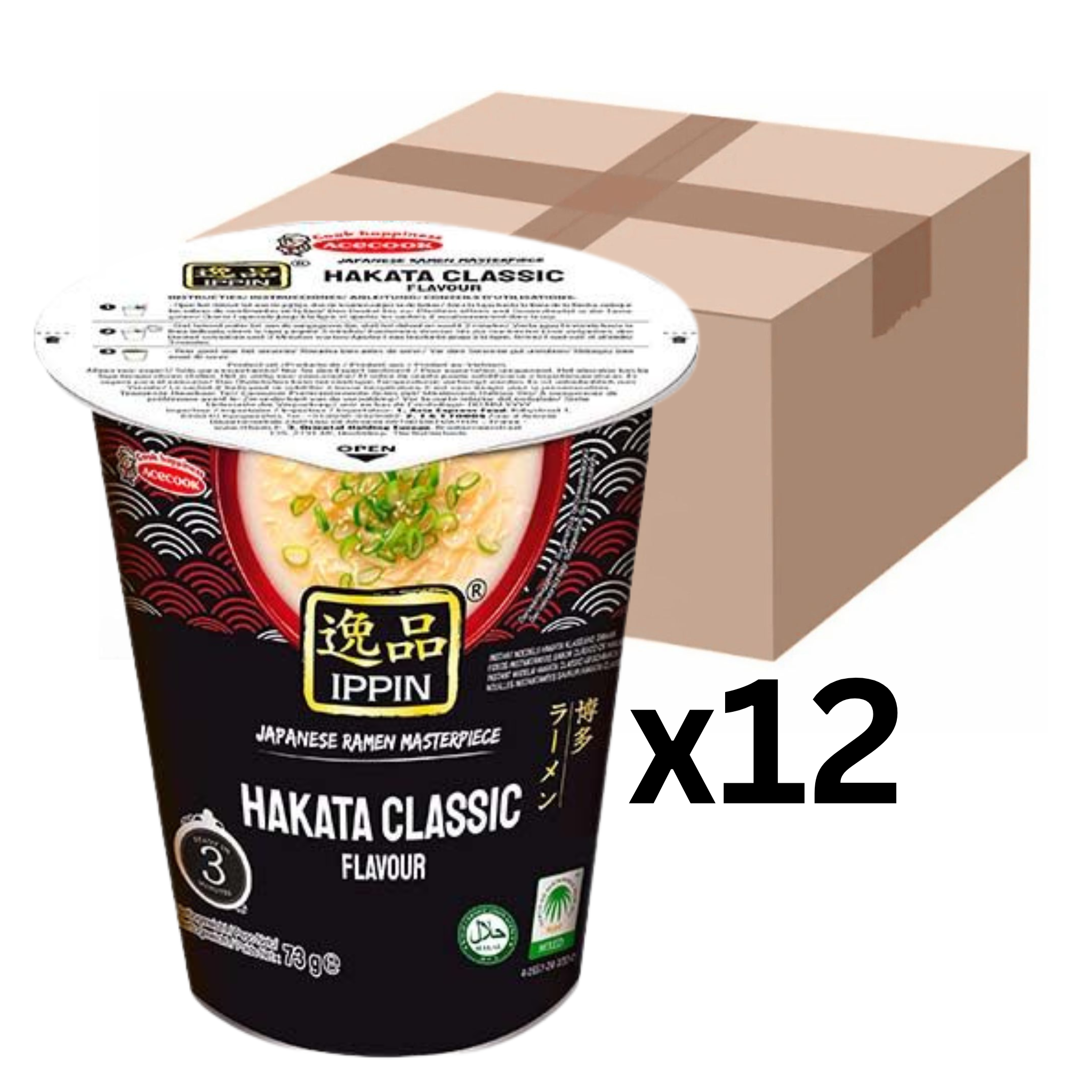 Acecook Ippin Instantnudeln Ramen Hakata Classic Cup 73g (12er-Pack)