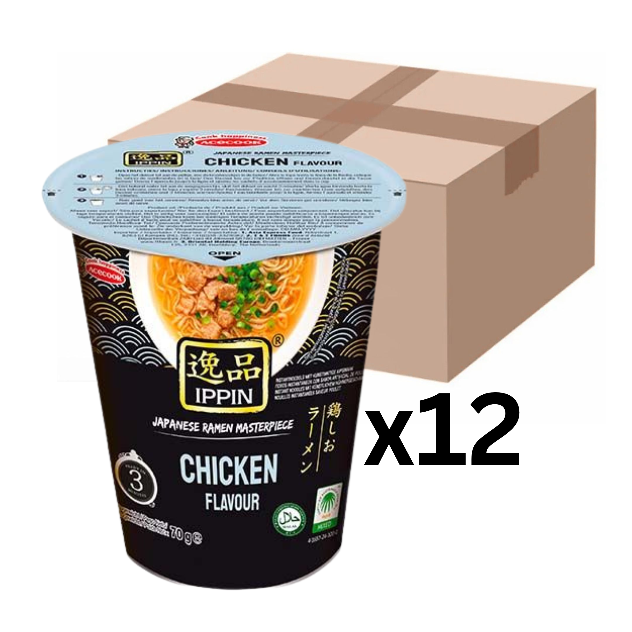 Acecook Ippin Instantnudeln Ramen Chicken Cup 70g (12er-Pack)