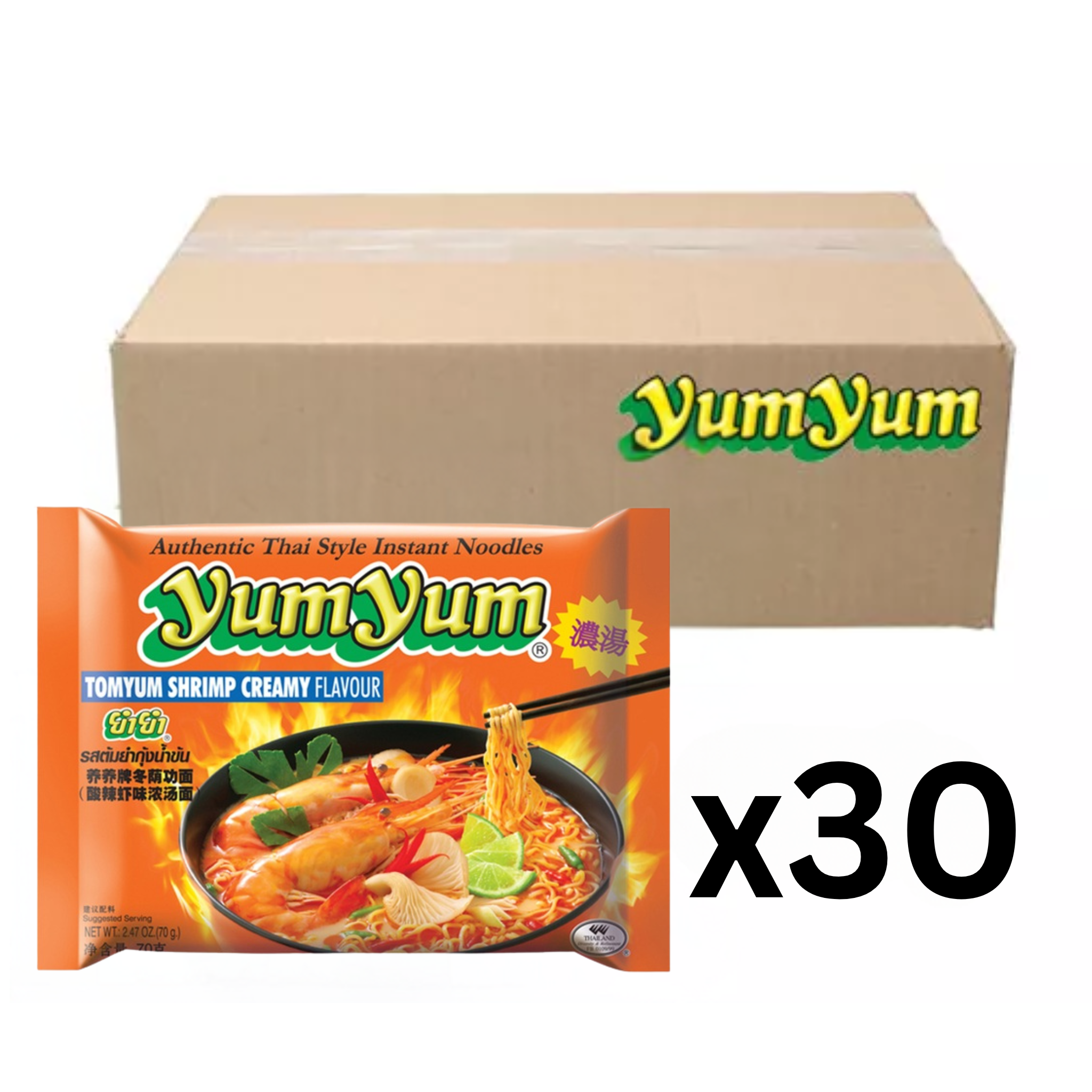 YumYum Instantnudeln Tom Yum Shrimp Cream Flavour 70g (30er-Pack)