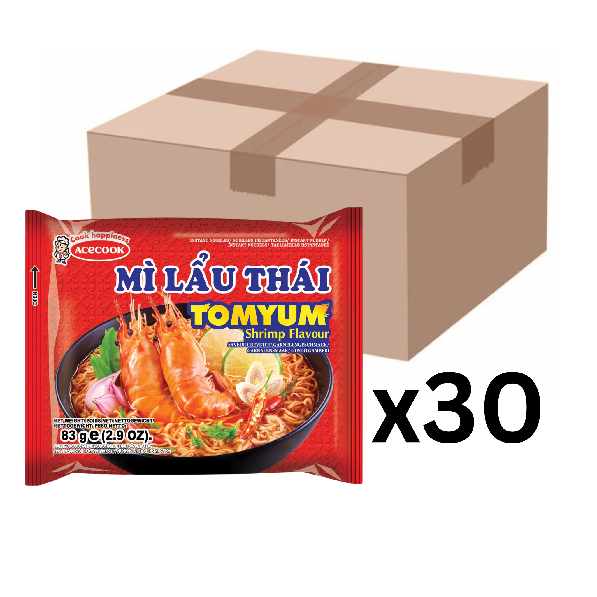Acecook Instantnudeln Tom Yum Shrimp Mi Lau Thai 83g (30er-Pack)