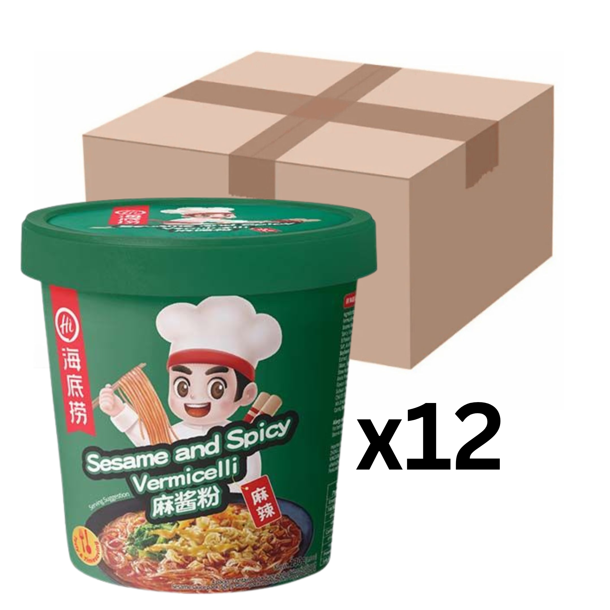 Haidilao Instant Glasnudeln Vermicelli Sesam & Spicy Cup 130g (12er-Pack)