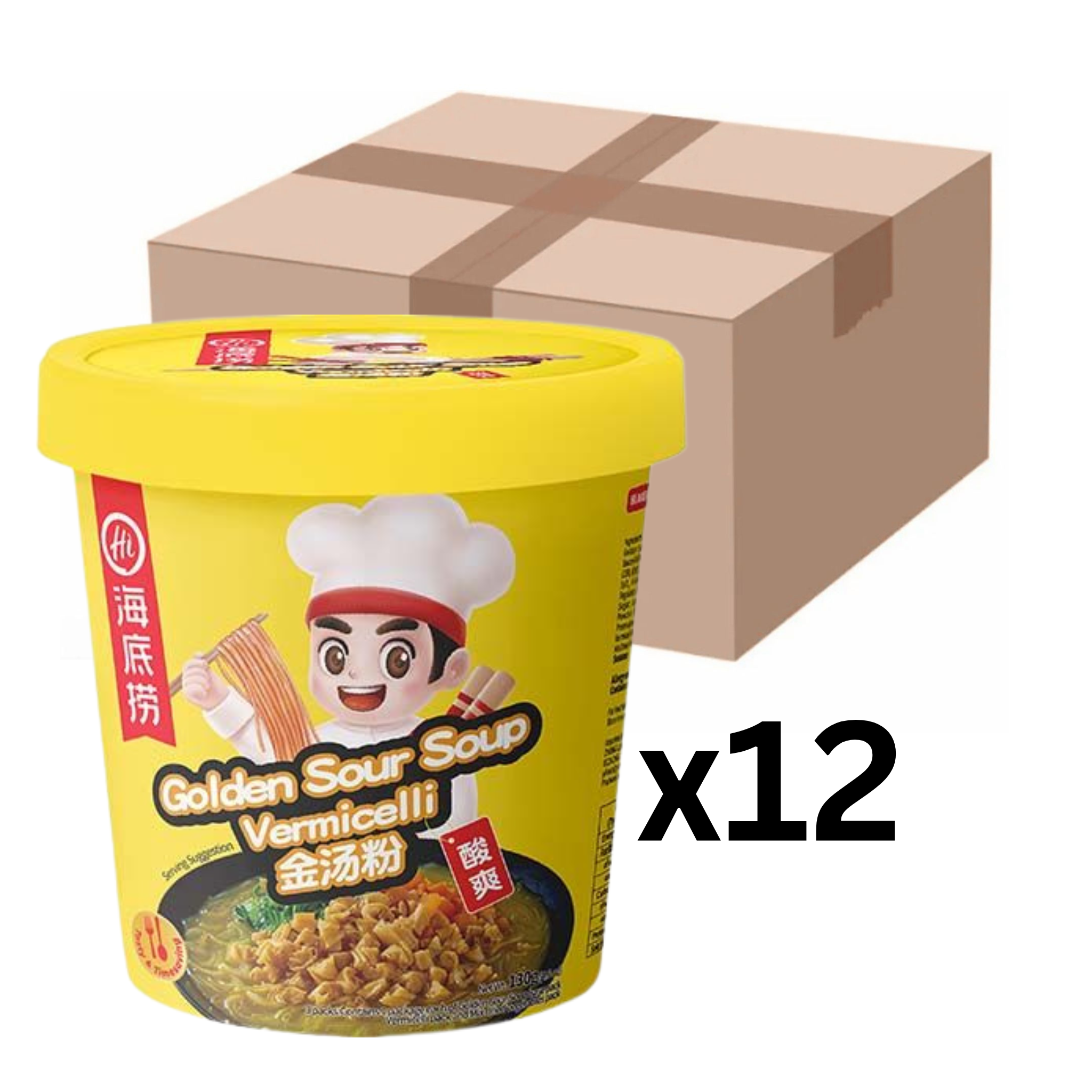 Haidilao Instant Glasnudeln Vermicelli Golden Sour Soup Cup 130g (12er-Pack)