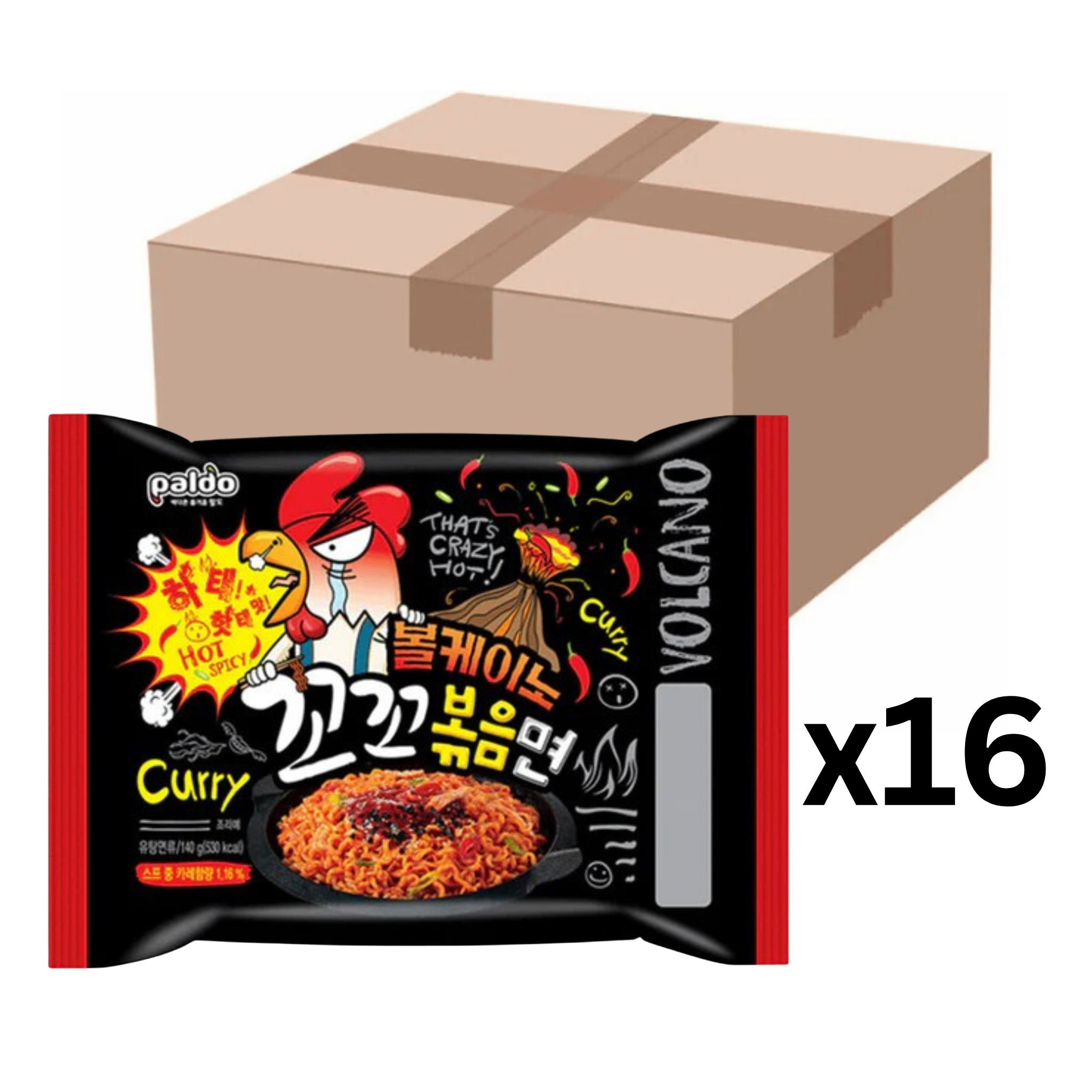 Paldo Instantnudeln Stir-Fried Volcano Huhn Scharf 140g (16er-Pack)