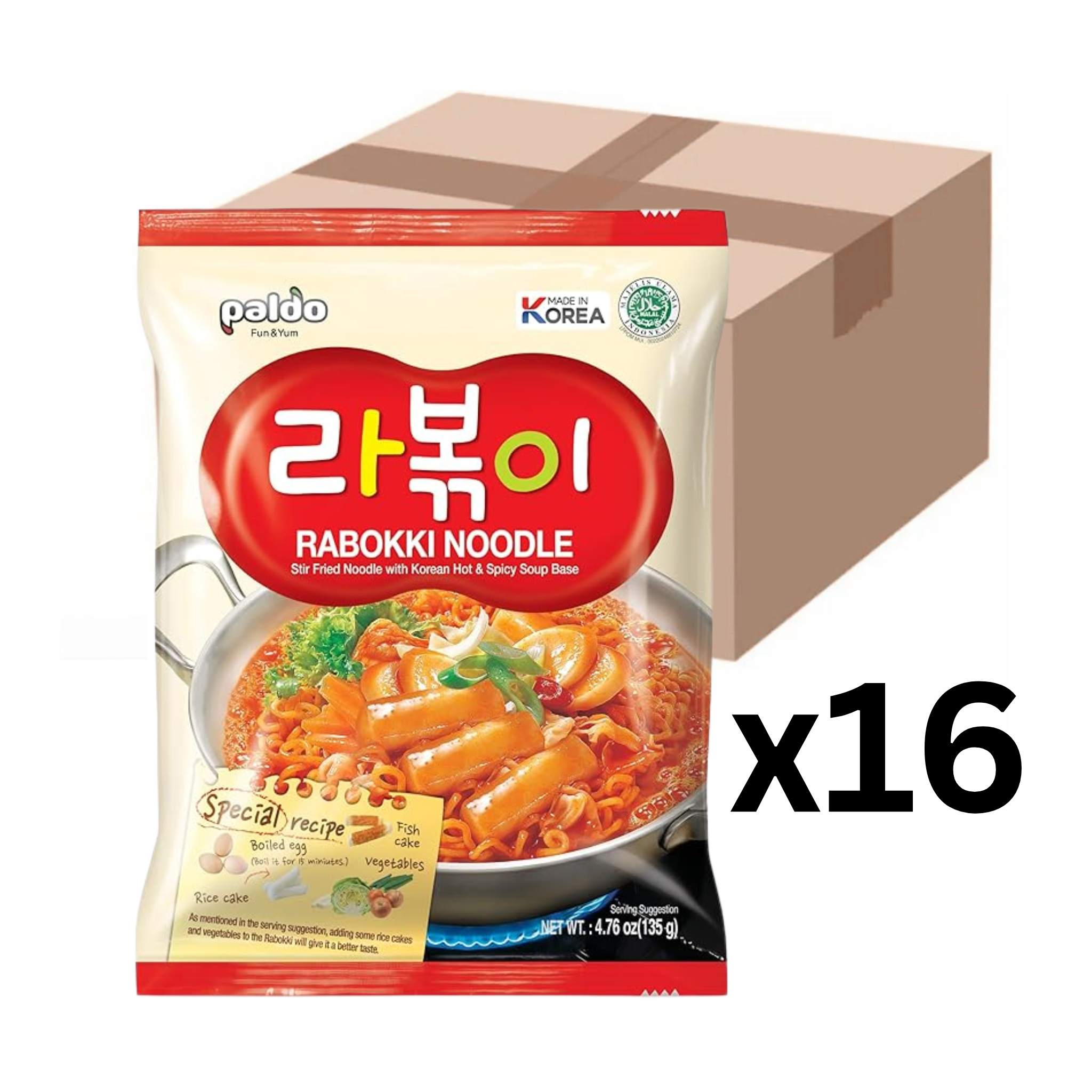 Paldo Instantnudeln Rabokki Hot & Spicy 135g (16er-Pack)