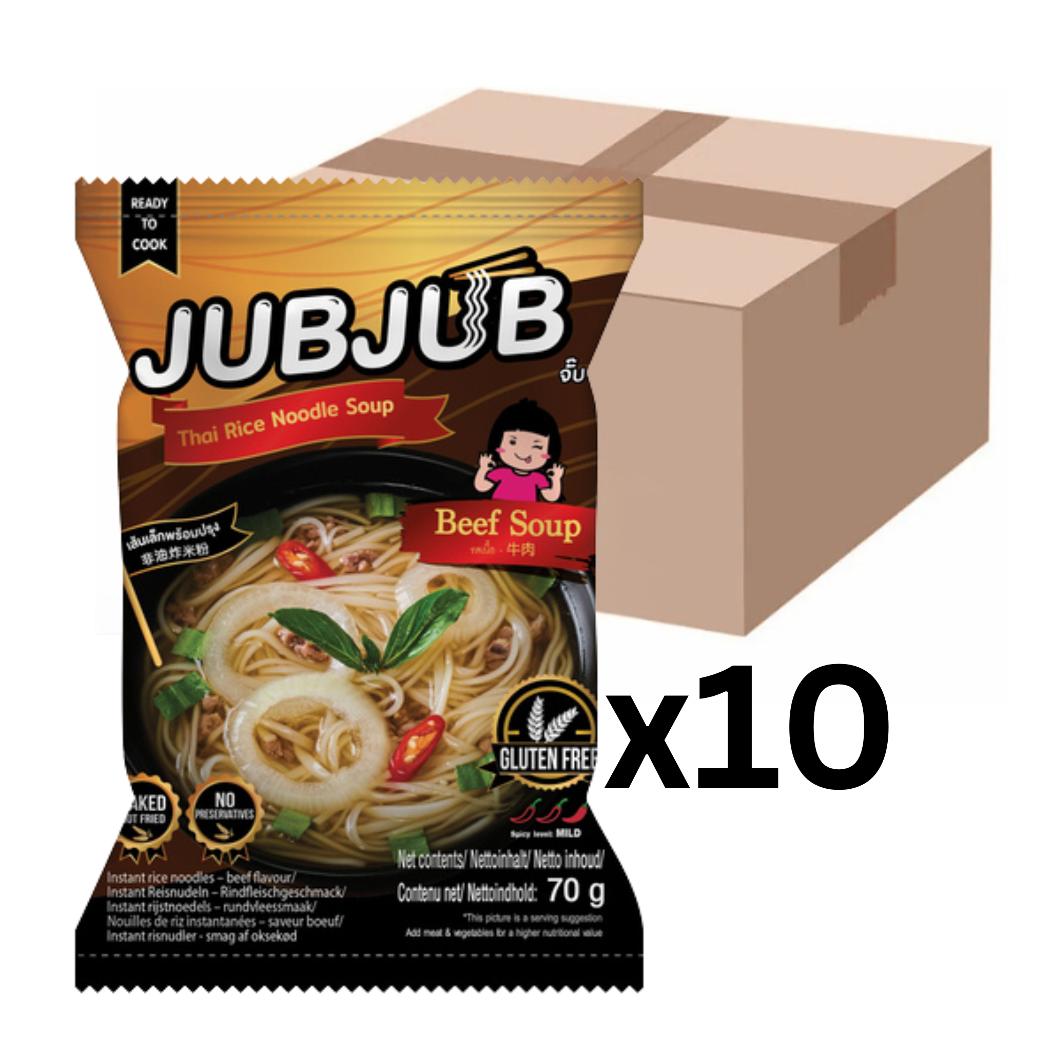 JUB JUB Instant Reisnudeln Rind 70g (10er-Pack)