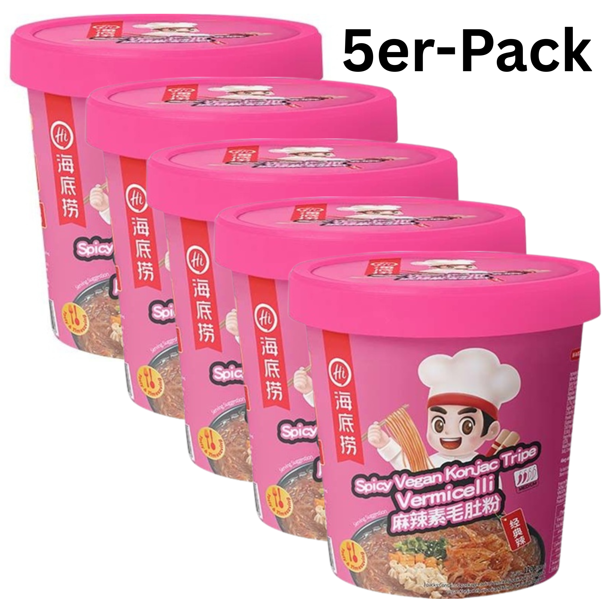 Haidilao Instant Glasnudeln Vermicelli Spicy Vegan Konjac Tripe Cup 120g (5er-Pack)